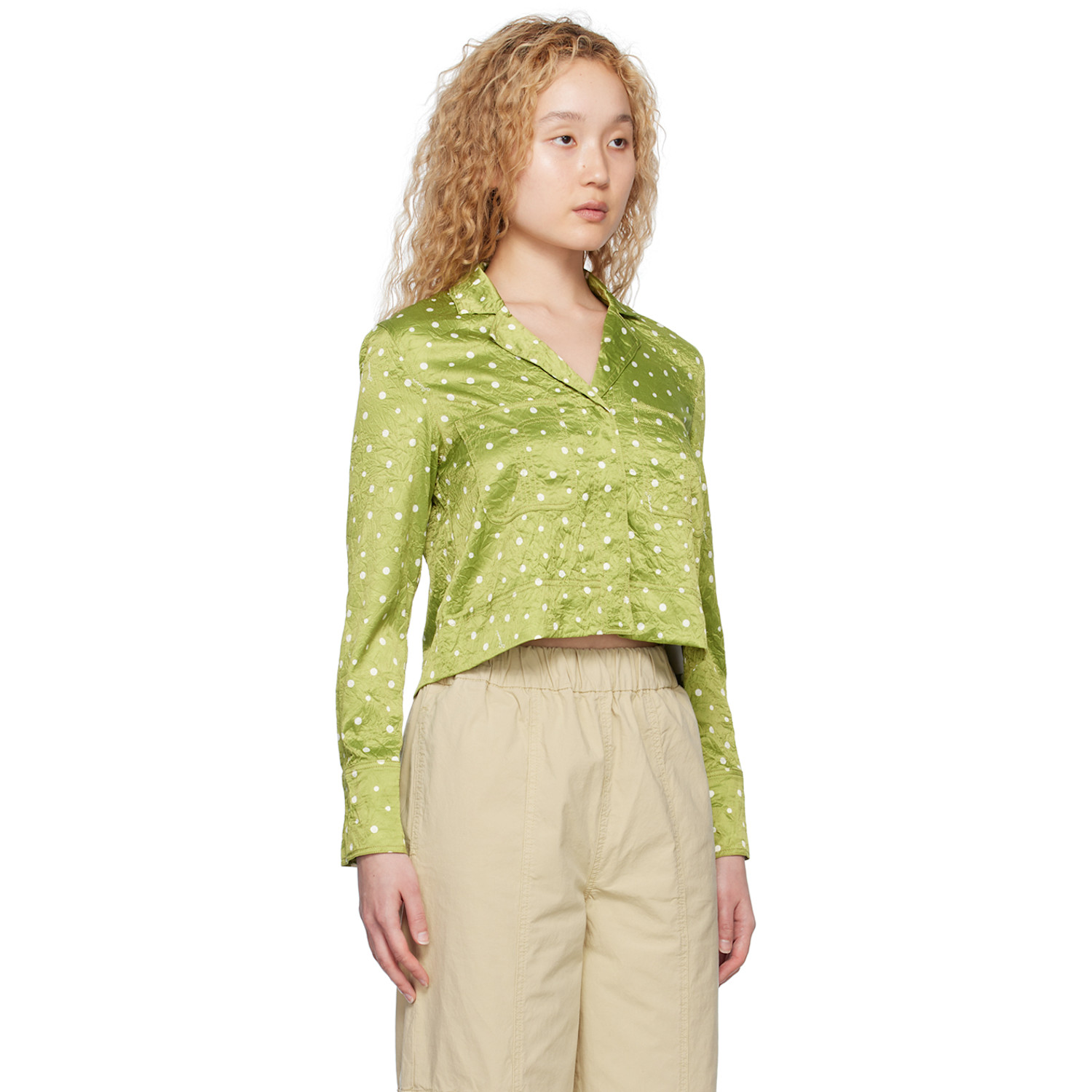  Ganni Green Crinkled Shirt 