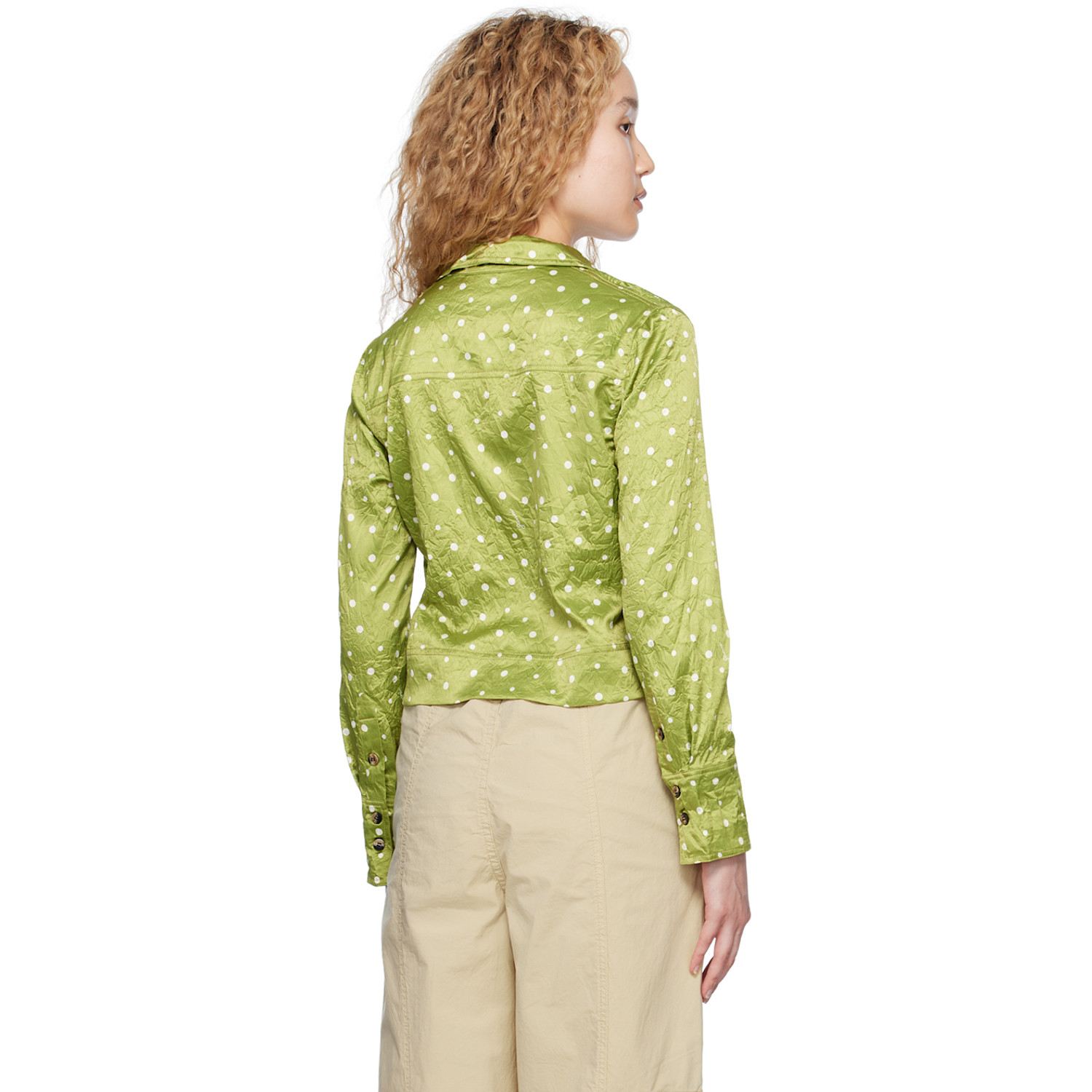  Ganni Green Crinkled Shirt 
