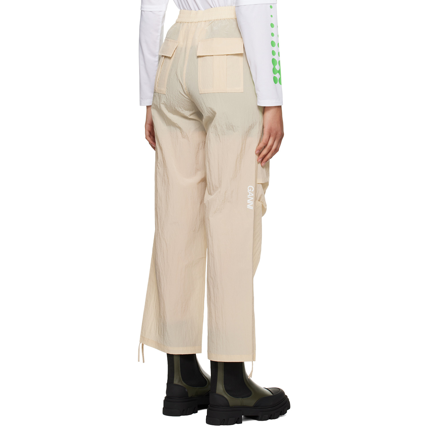  Ganni Beige Light Tech Drawstring Pants 