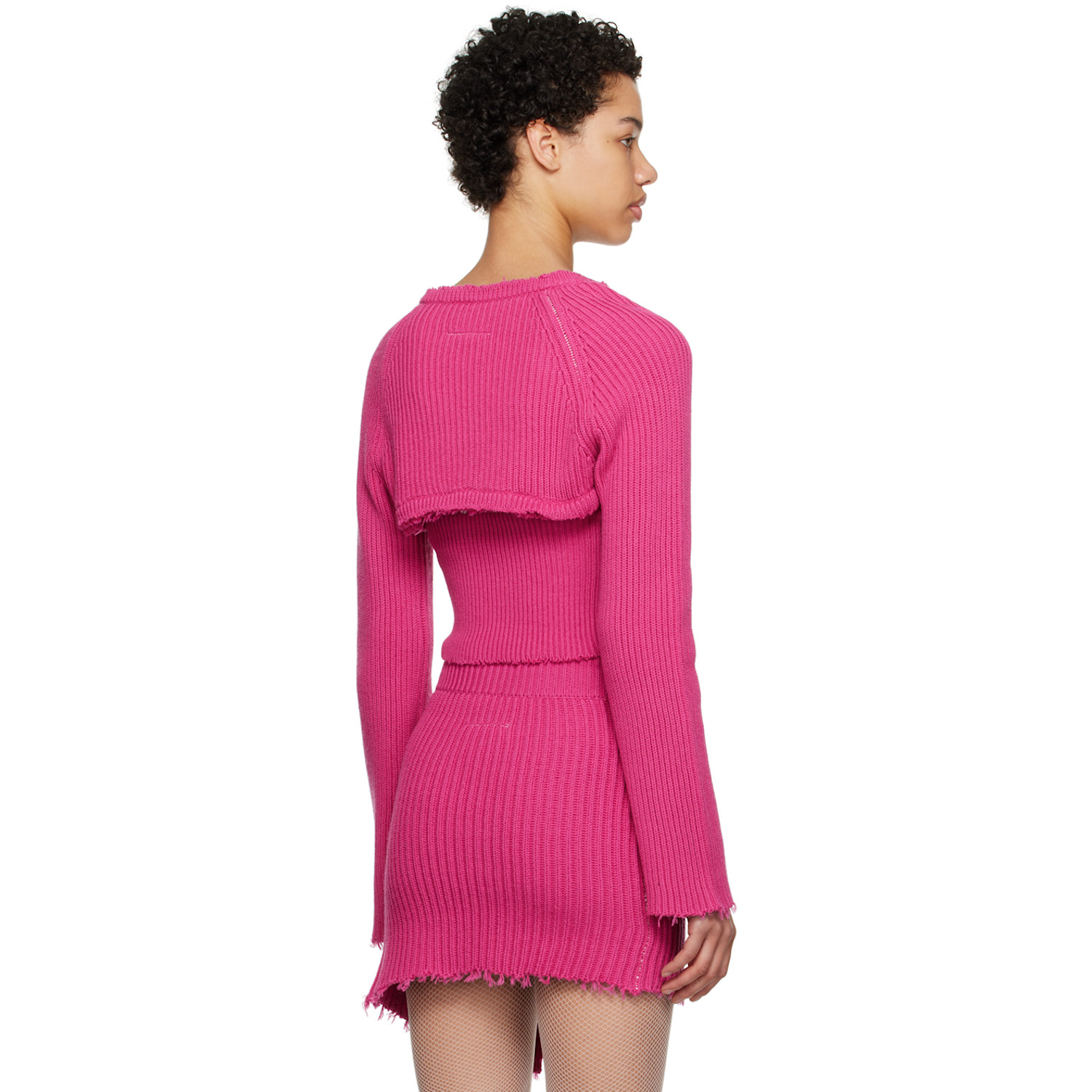  Mm6 Maison Margiela Pink Raw Edge Cardigan 