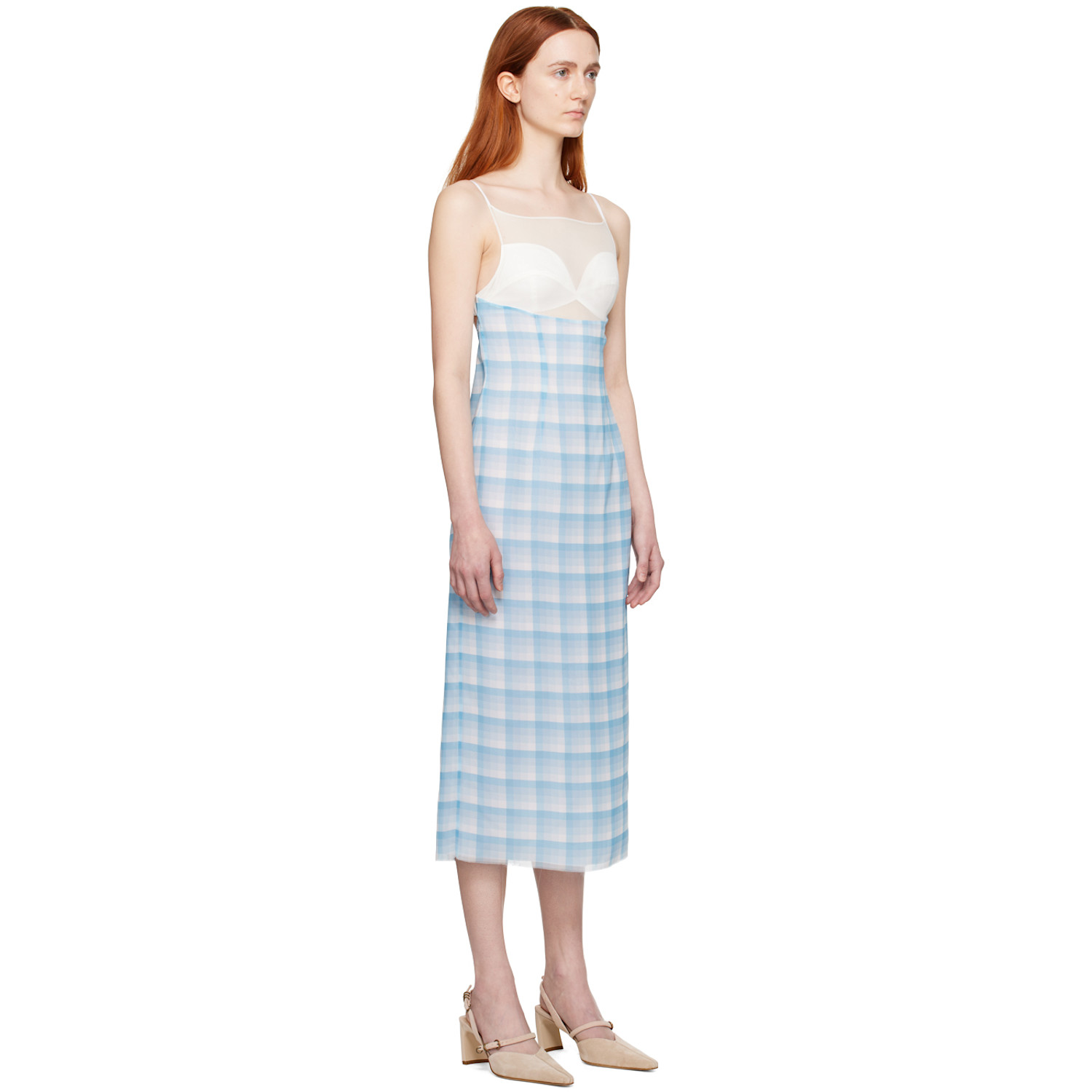  Juneyen Blue Check Midi Dress 