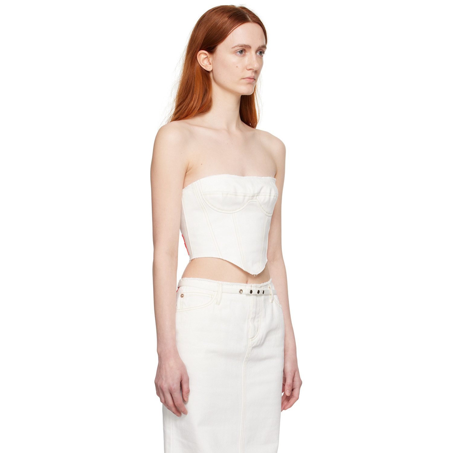  Juneyen White Raw Edge Denim Corset 