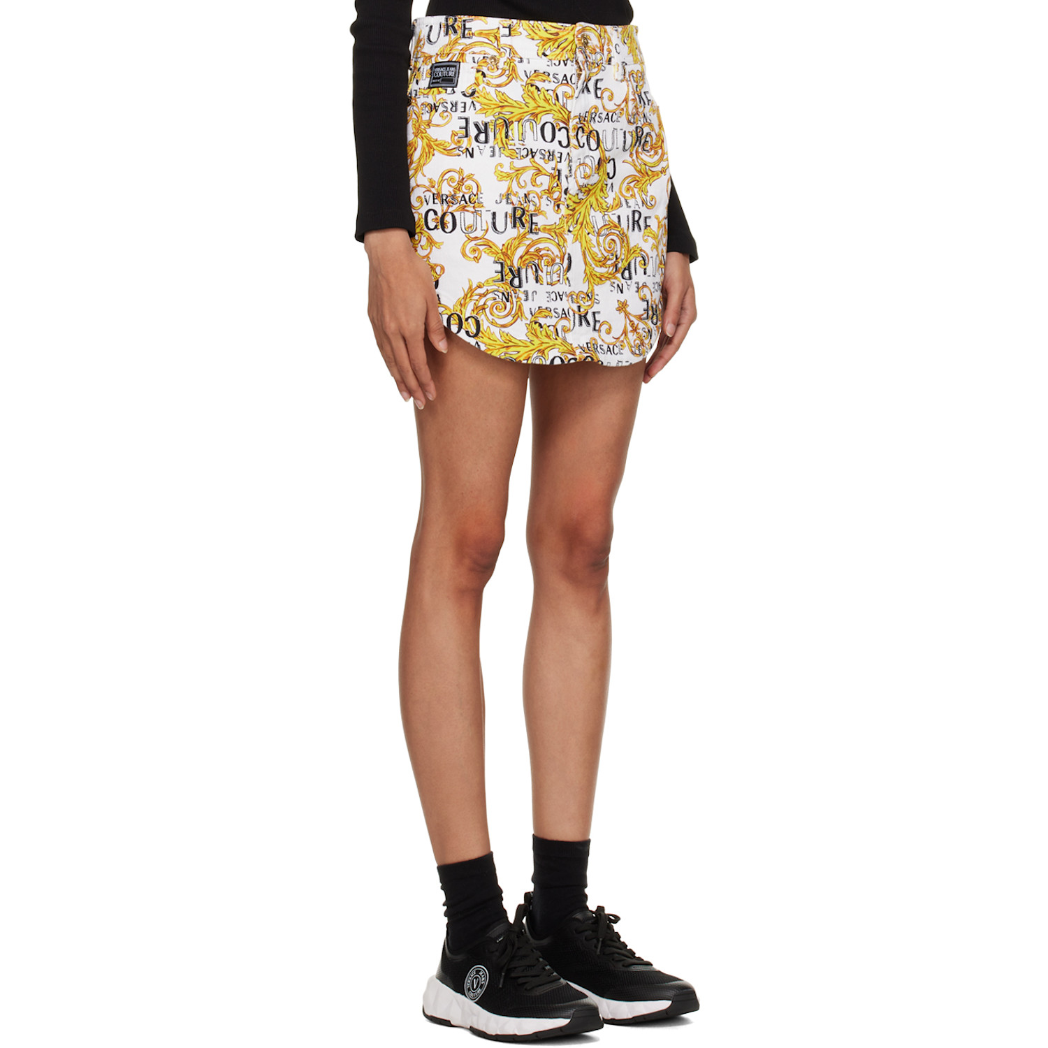  Versace Jeans Couture White Printed Denim Miniskirt 