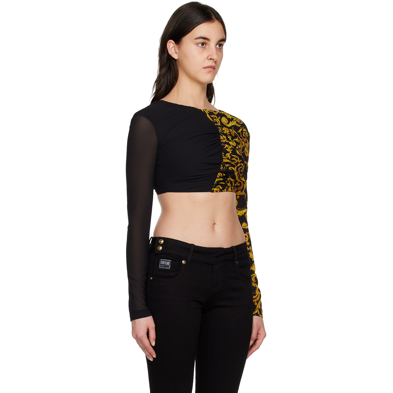  Versace Jeans Couture Black & Yellow Cropped Blouse 