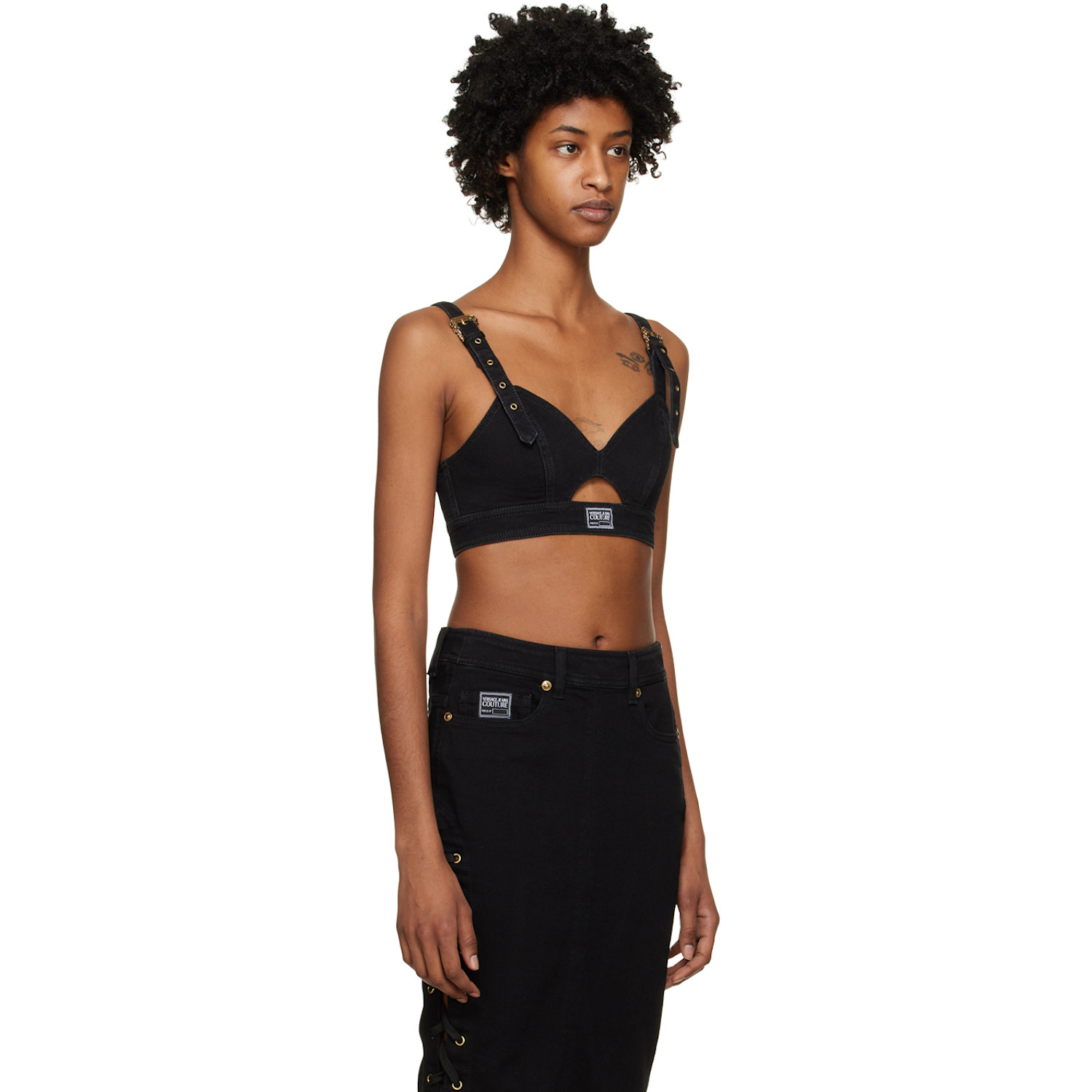  Versace Jeans Couture Black Crop Denim Tank Top 