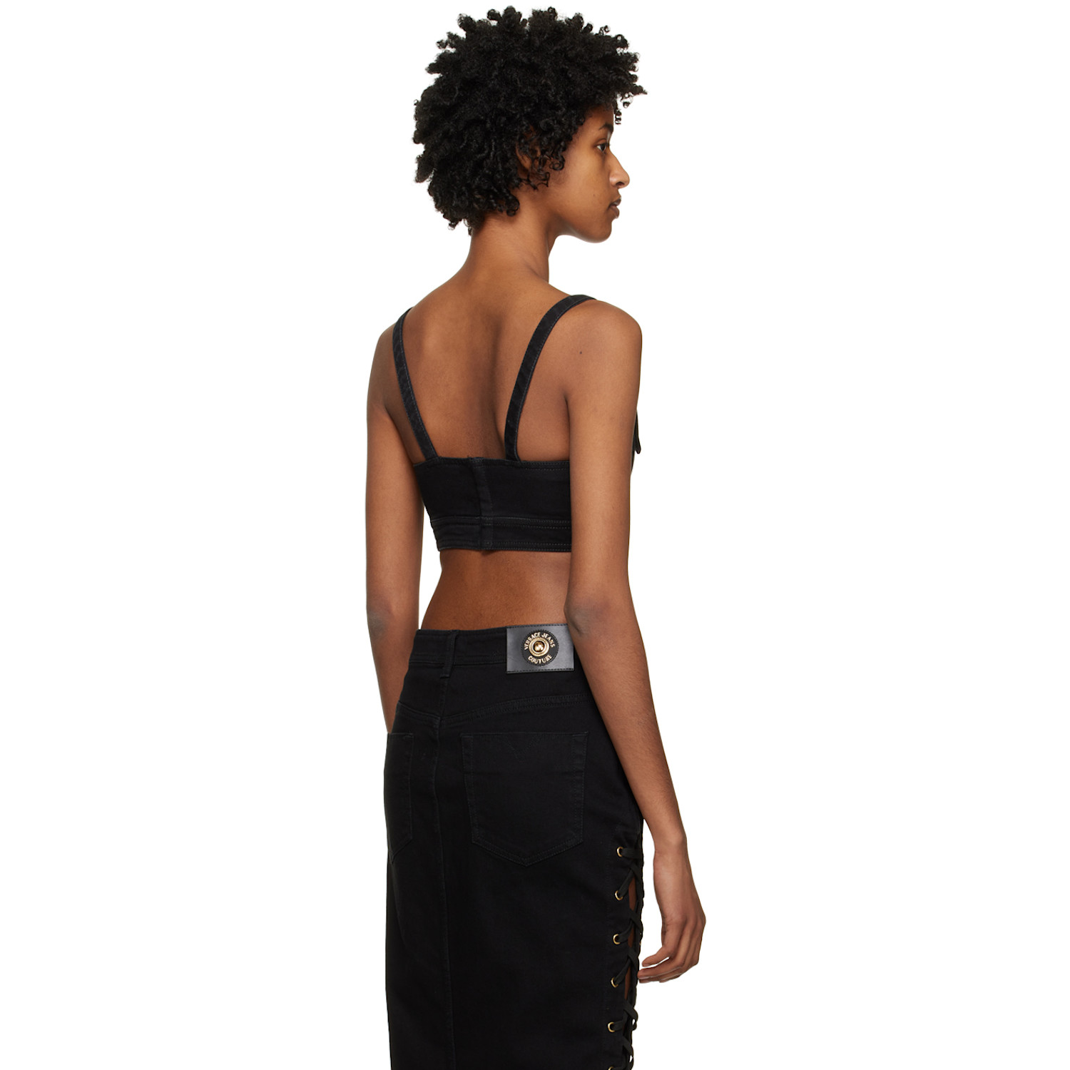  Versace Jeans Couture Black Crop Denim Tank Top 