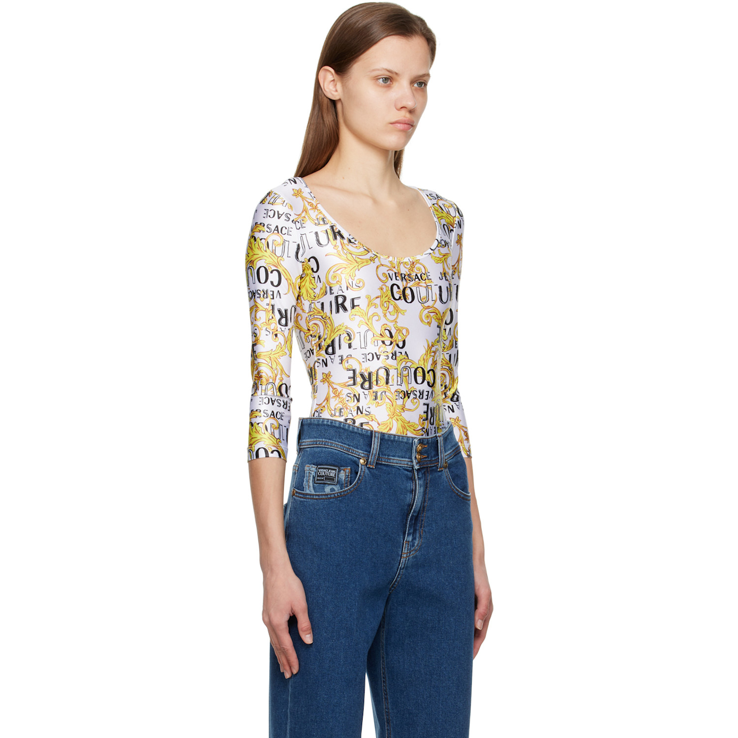  Versace Jeans Couture White Graphic Bodysuit 