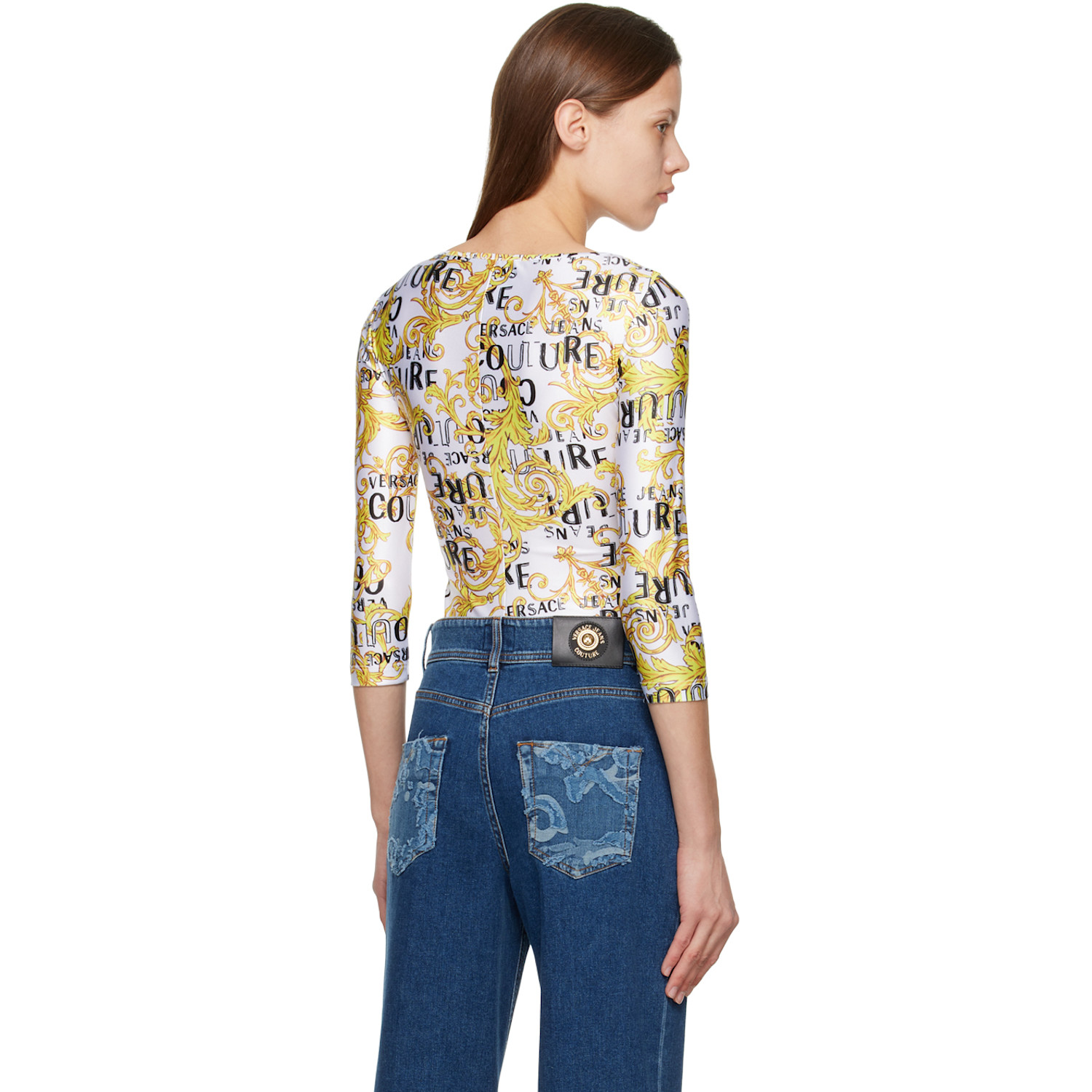  Versace Jeans Couture White Graphic Bodysuit 