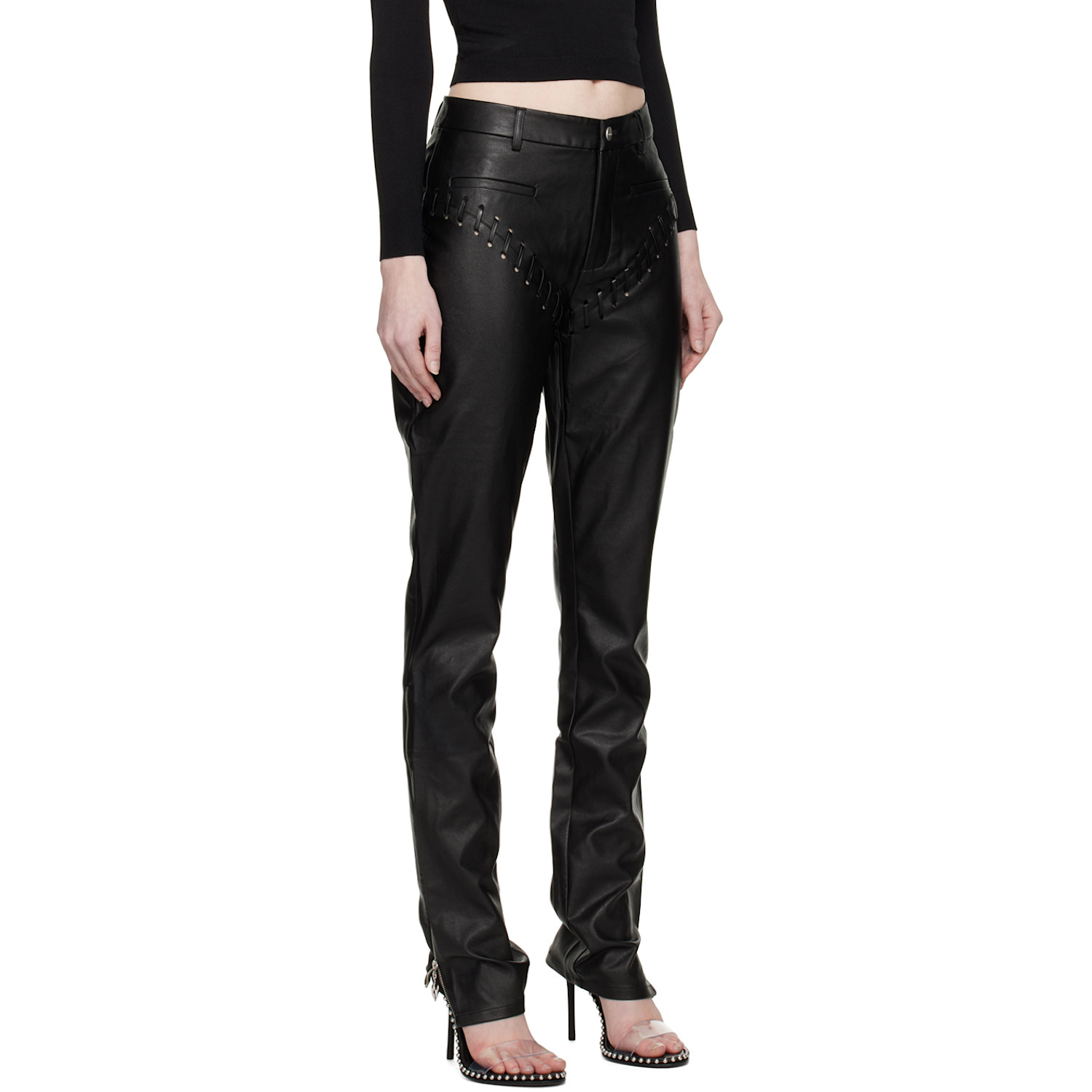  Miaou Black Hannah Jewett Edition Jet Faux-leather Trousers 