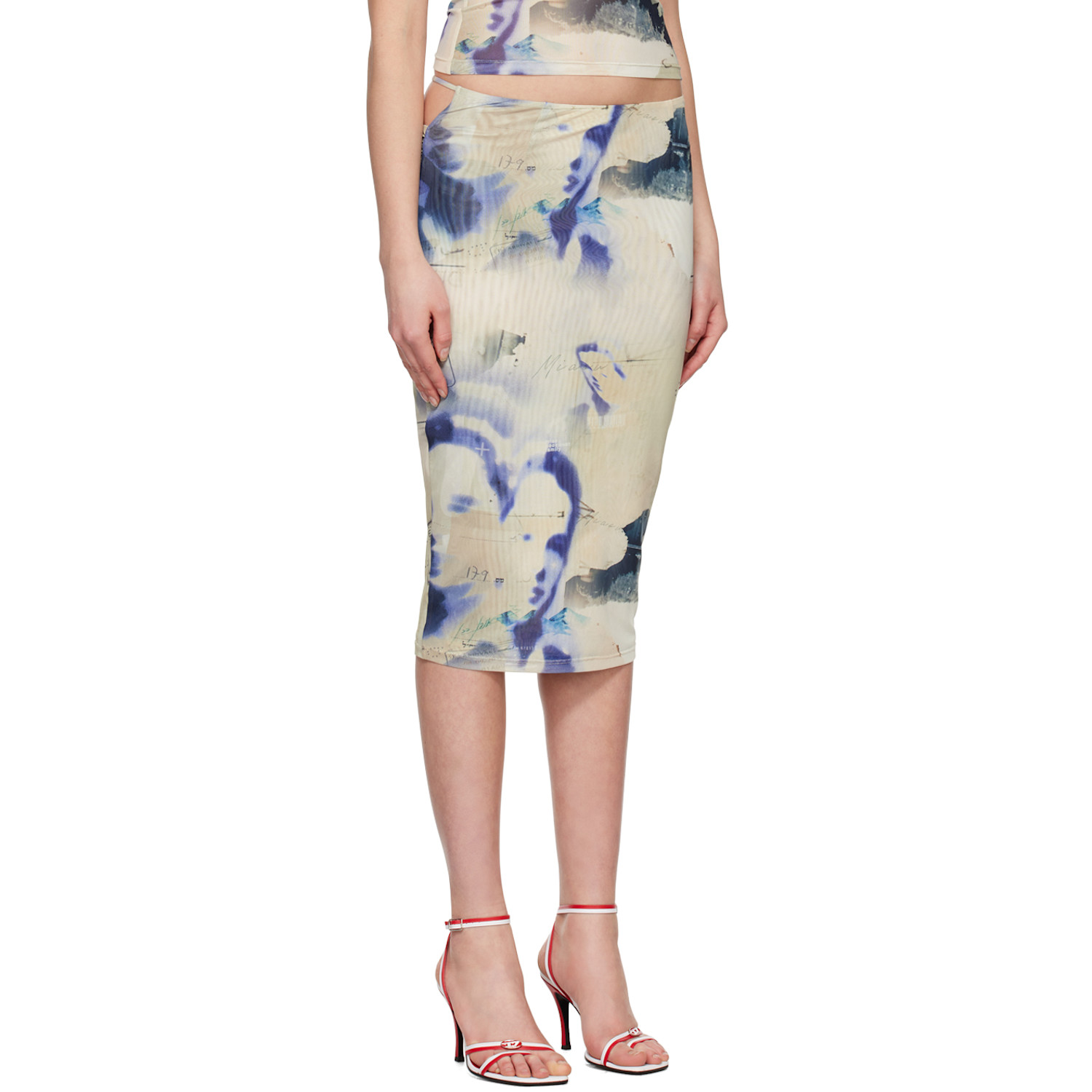  Miaou Beige & Purple Verona Midi Skirt 