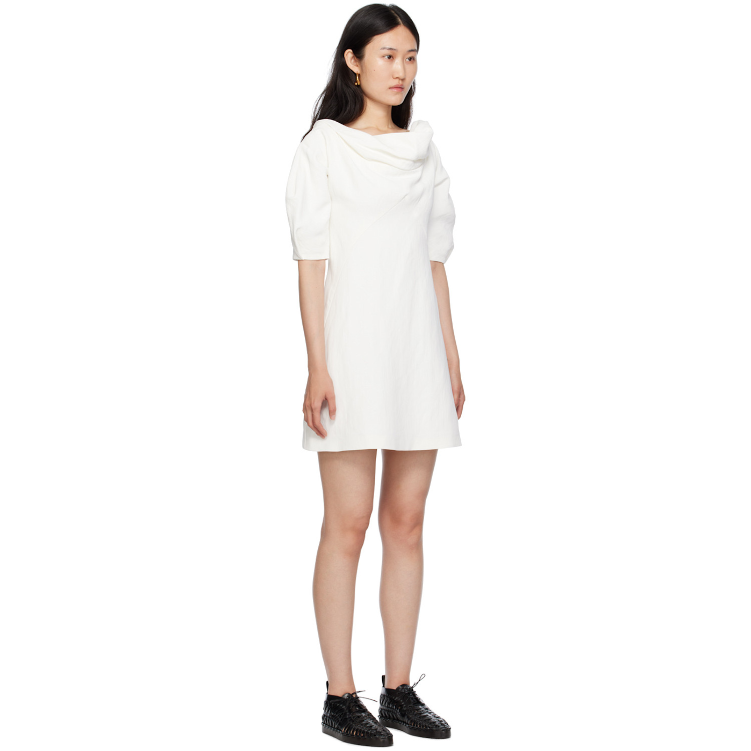  Jil Sander White Cowl Neck Minidress 