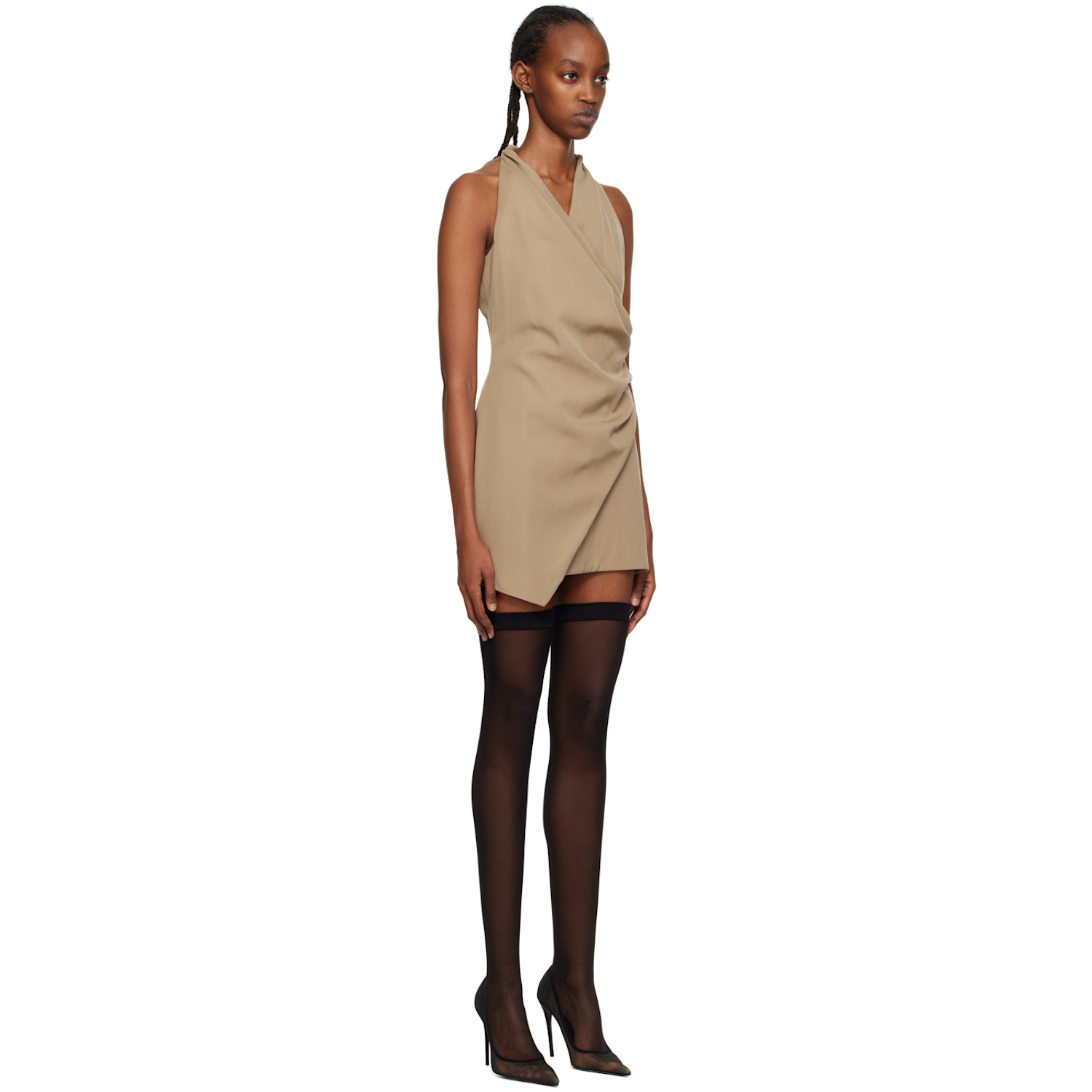  Balmain Taupe Draped Minidress 