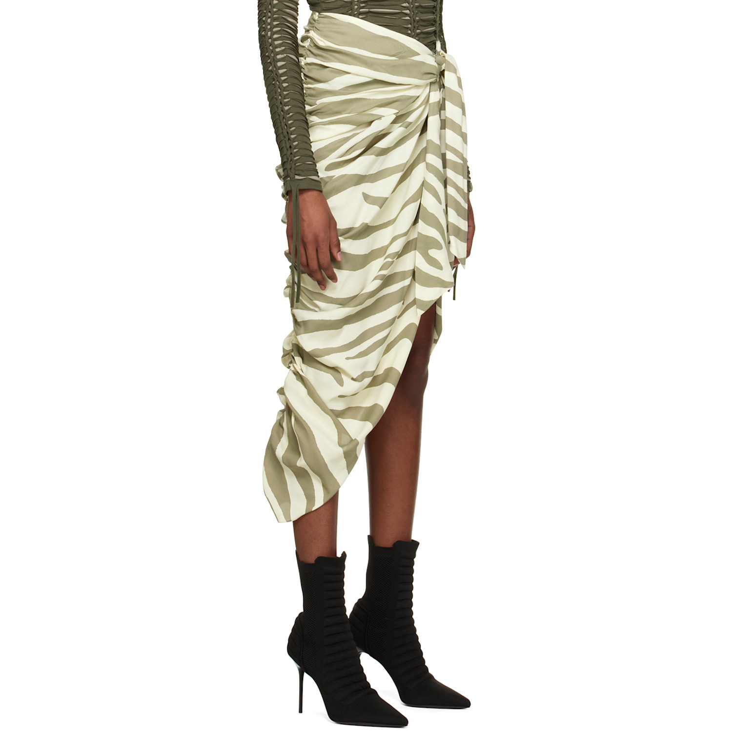  Balmain Beige & Khaki Zebra Print Midi Skirt 