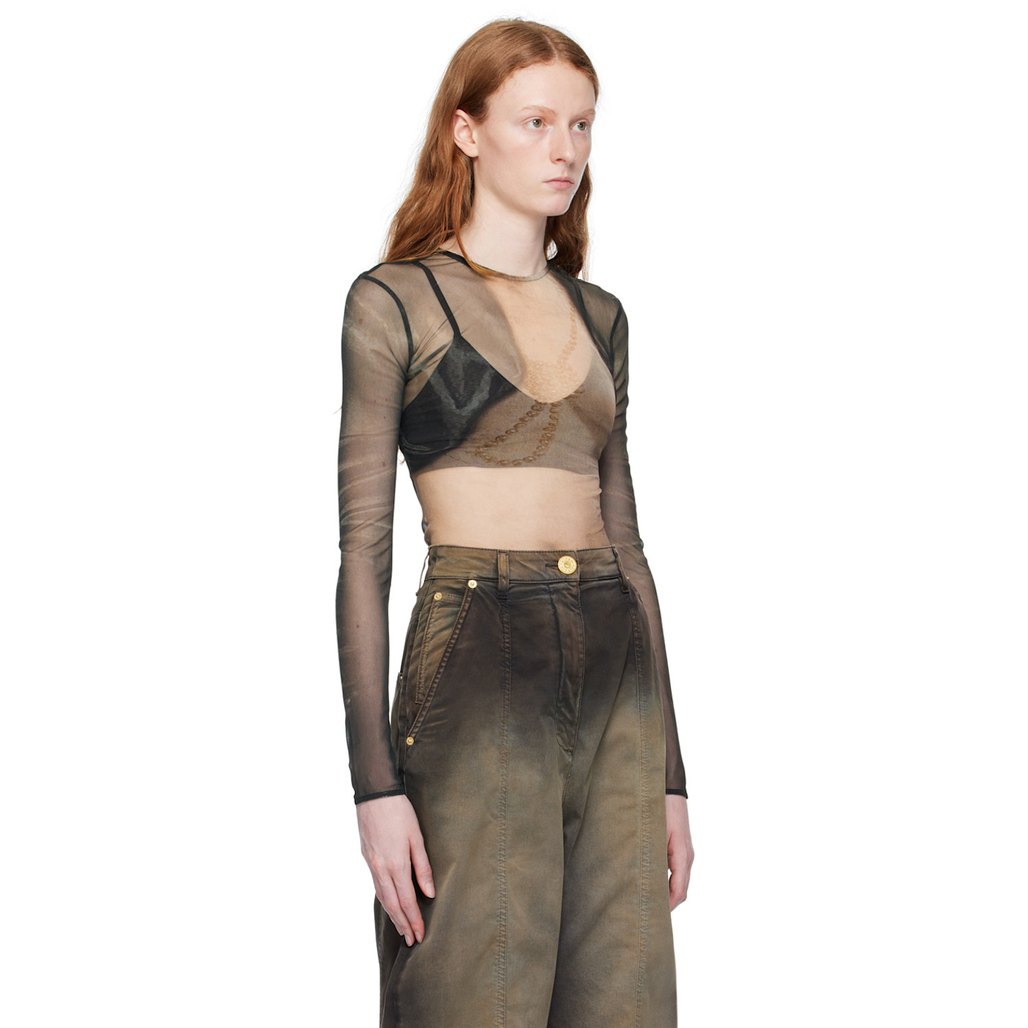  Balmain Black Printed Long Sleeve T-shirt 