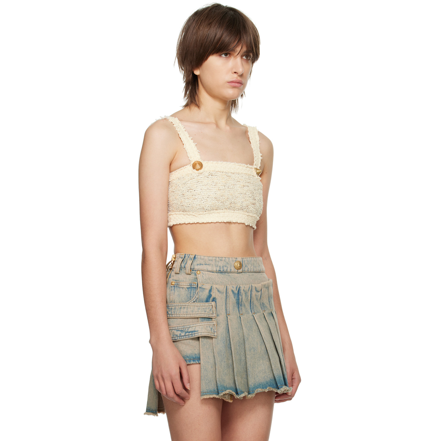  Balmain Beige Cropped Tank Top 