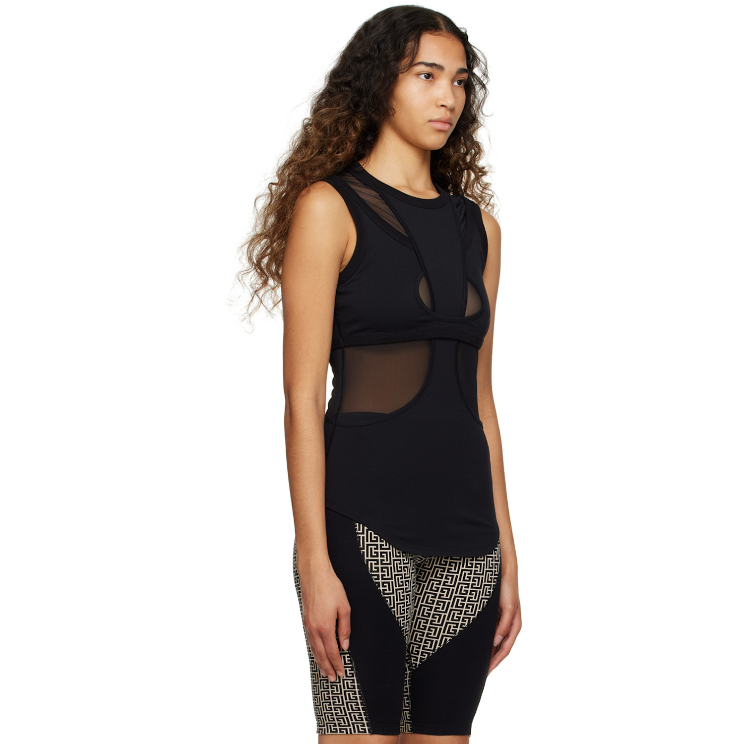  Balmain Black Paneled Tank Top 