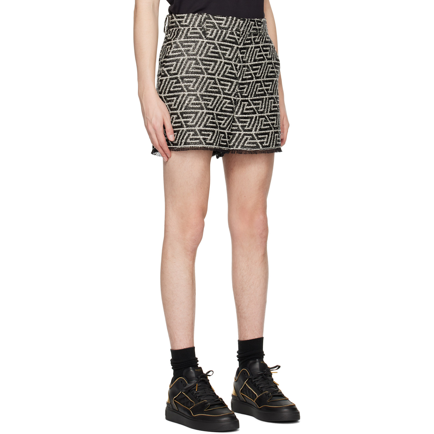  Balmain Black & White Fringe Shorts 
