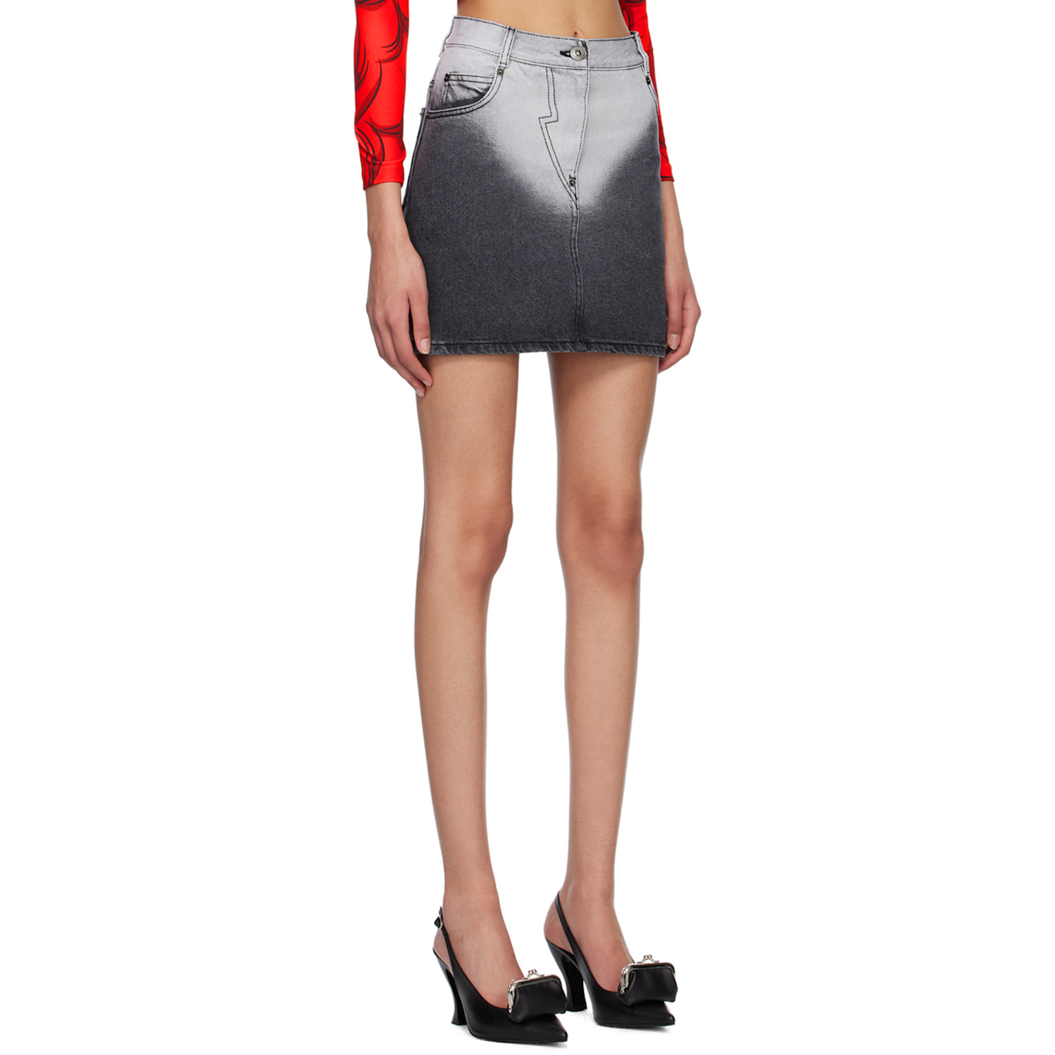  Pushbutton Black Brief-washed Denim Miniskirt 