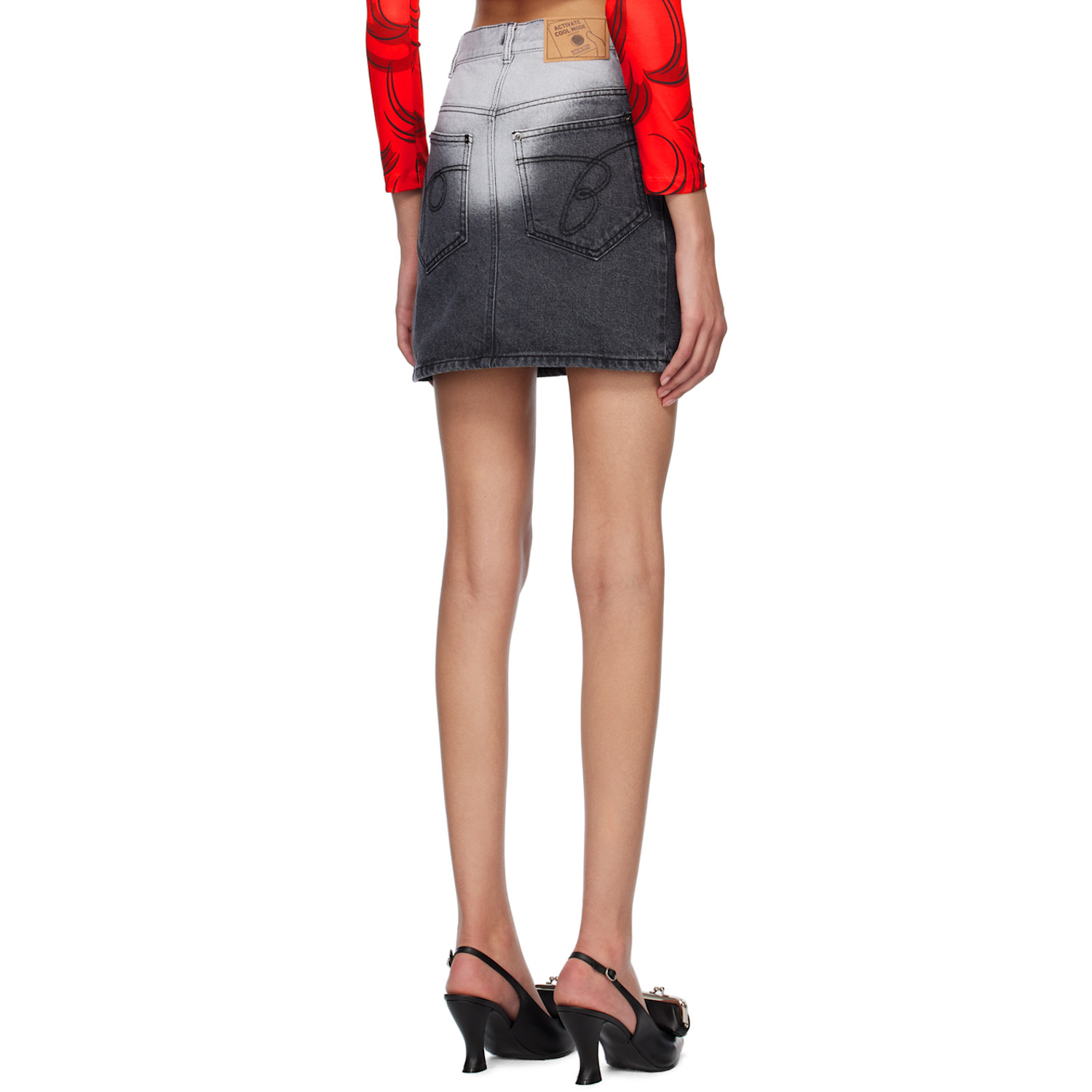  Pushbutton Black Brief-washed Denim Miniskirt 