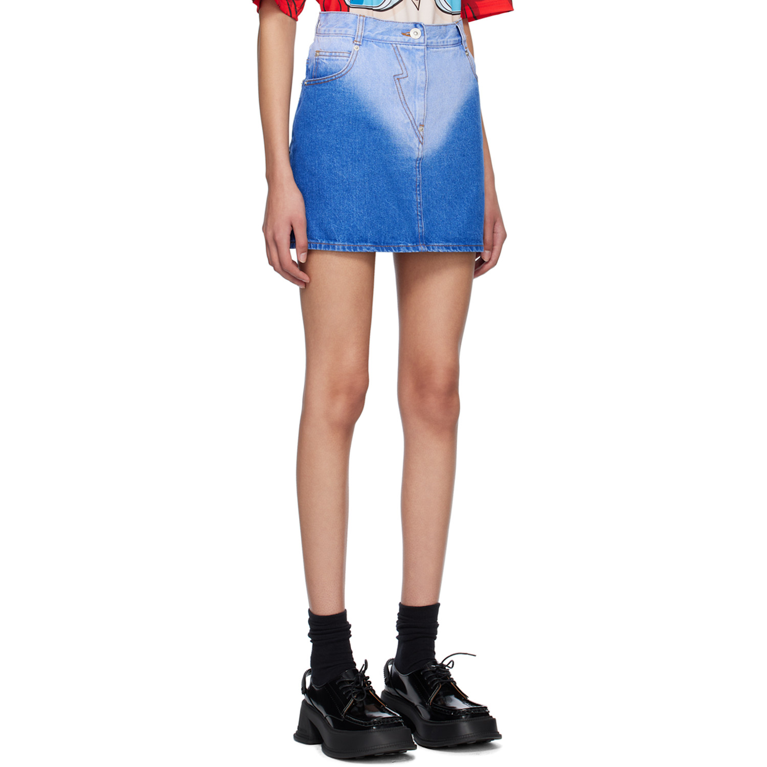  Pushbutton Blue Brief-washed Denim Miniskirt 