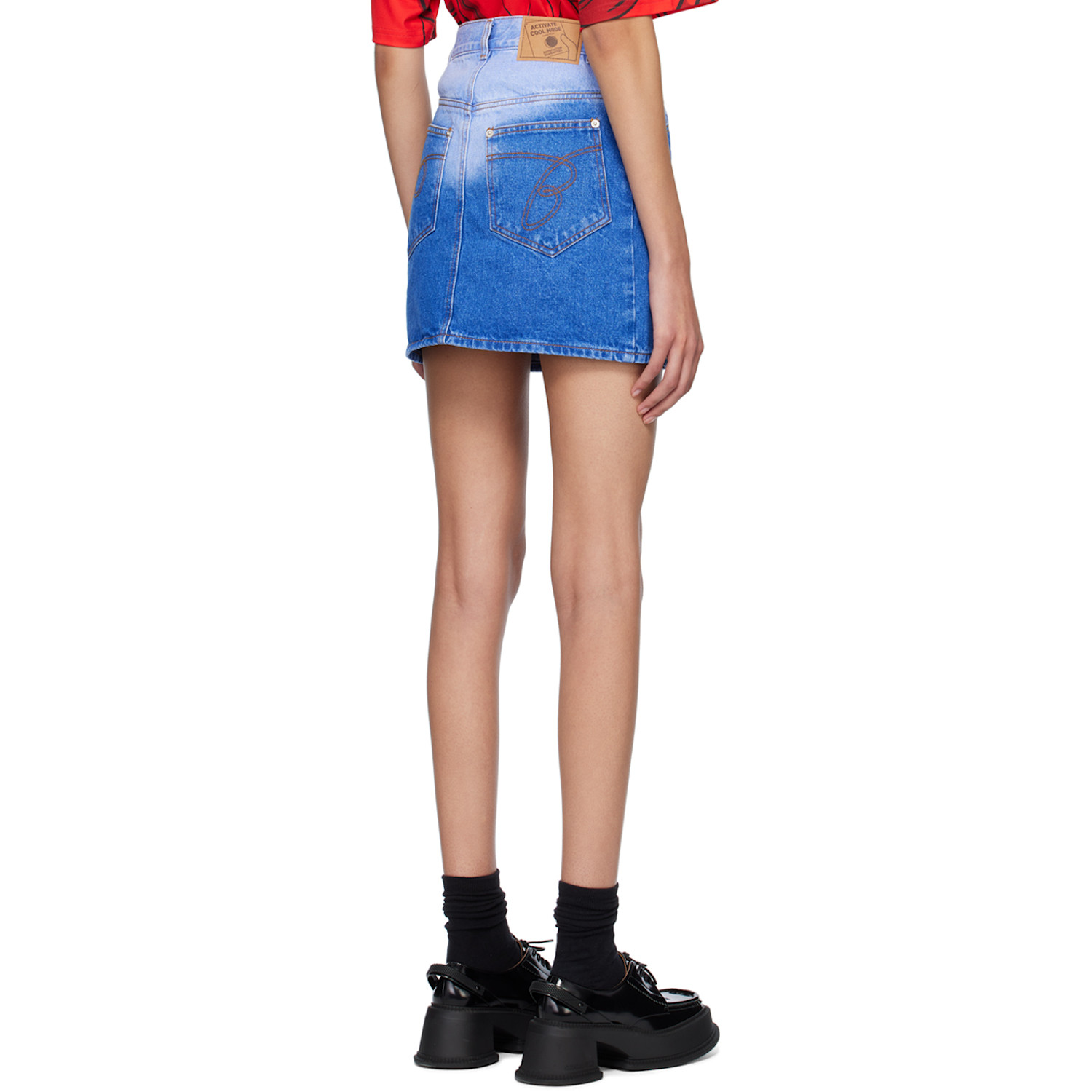 Pushbutton Blue Brief-washed Denim Miniskirt 