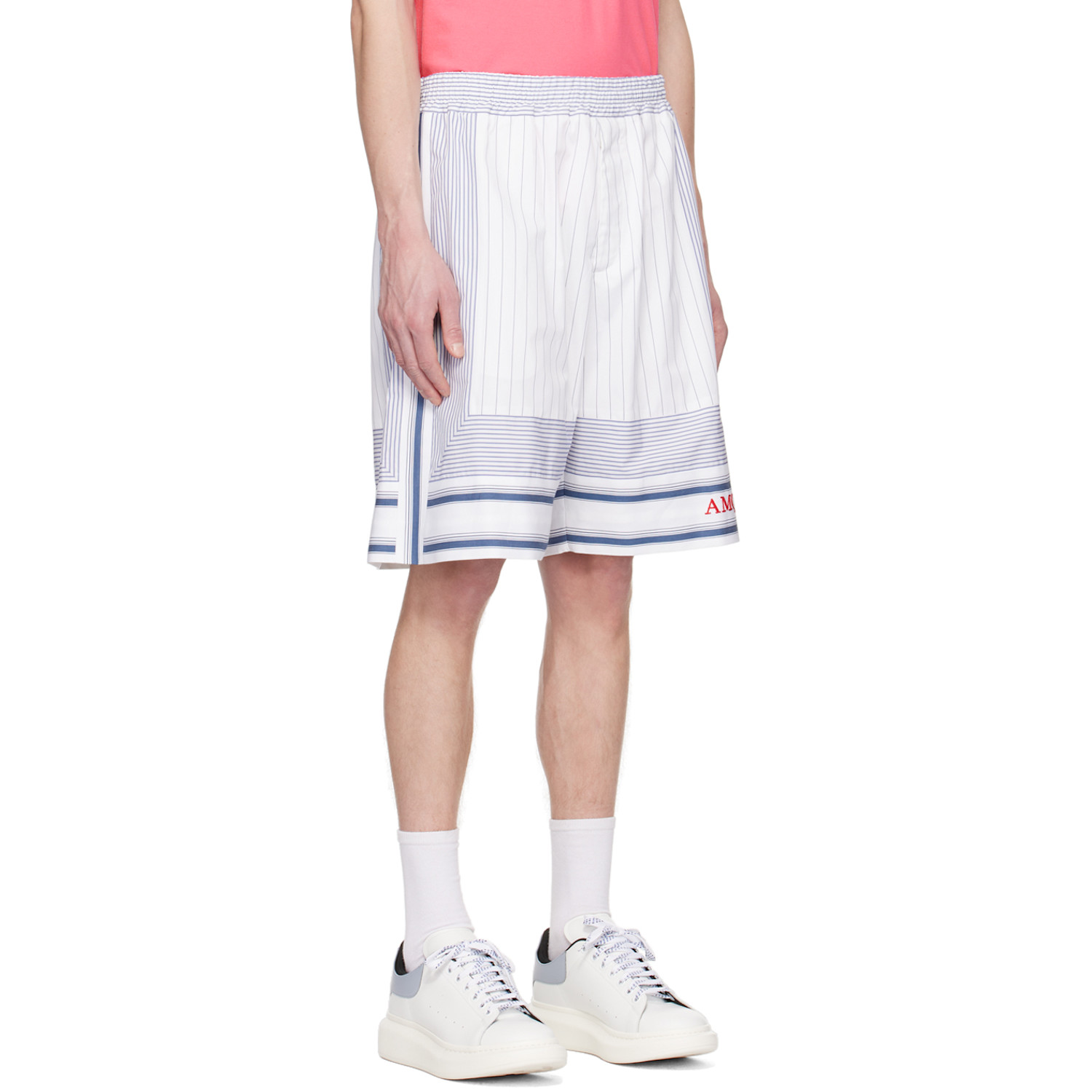  Mcqueen White & Blue Striped Shorts 