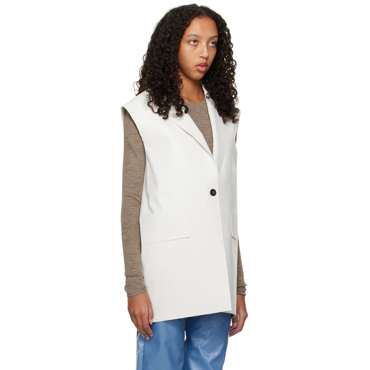  Kassl Editions White Sleeveless Blazer 