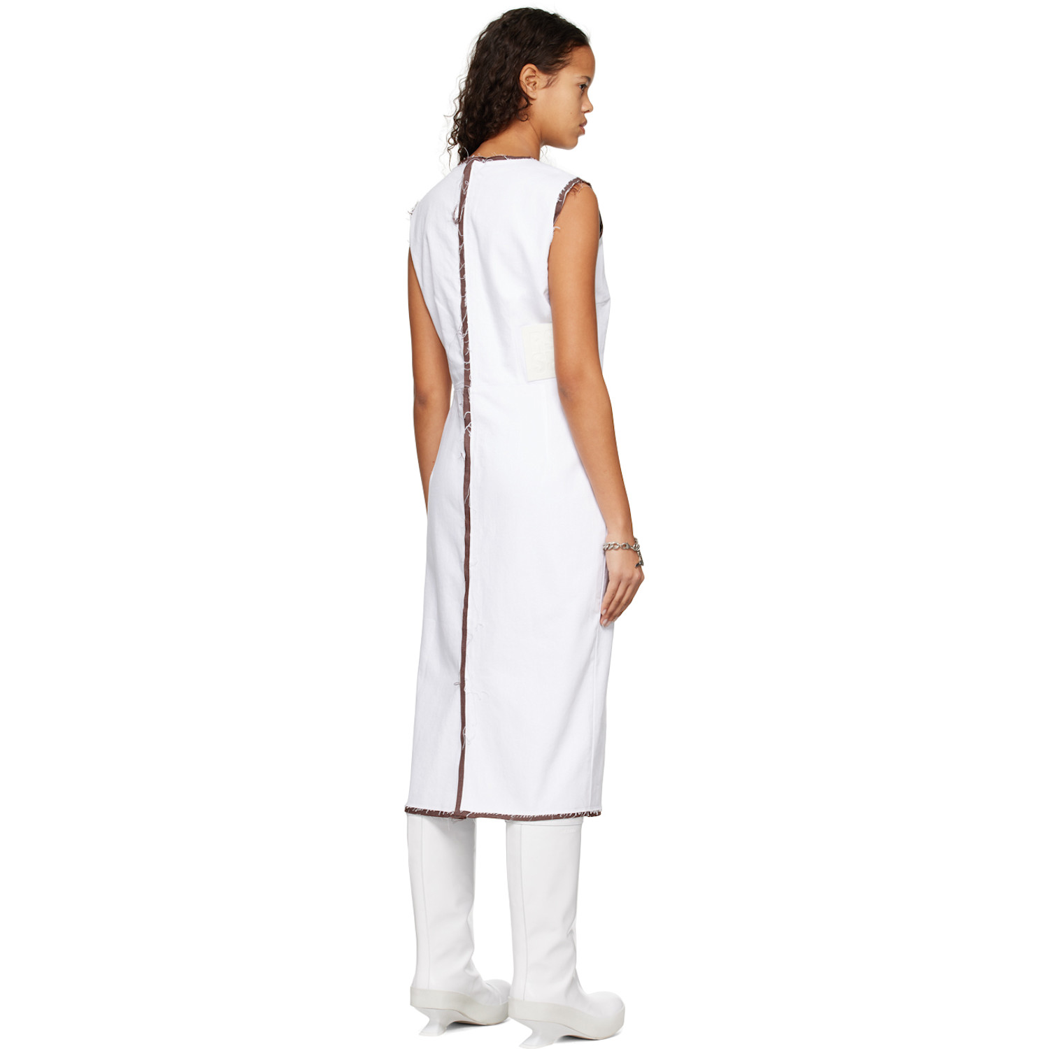  Raf Simons White Distressed Denim Midi Dress 