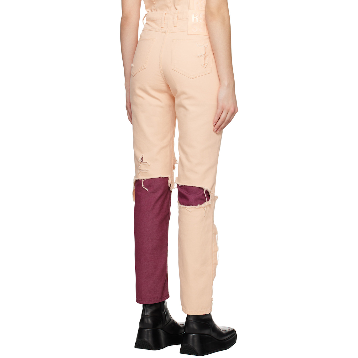  Raf Simons Pink & Burgundy Double Destroyed Jeans 