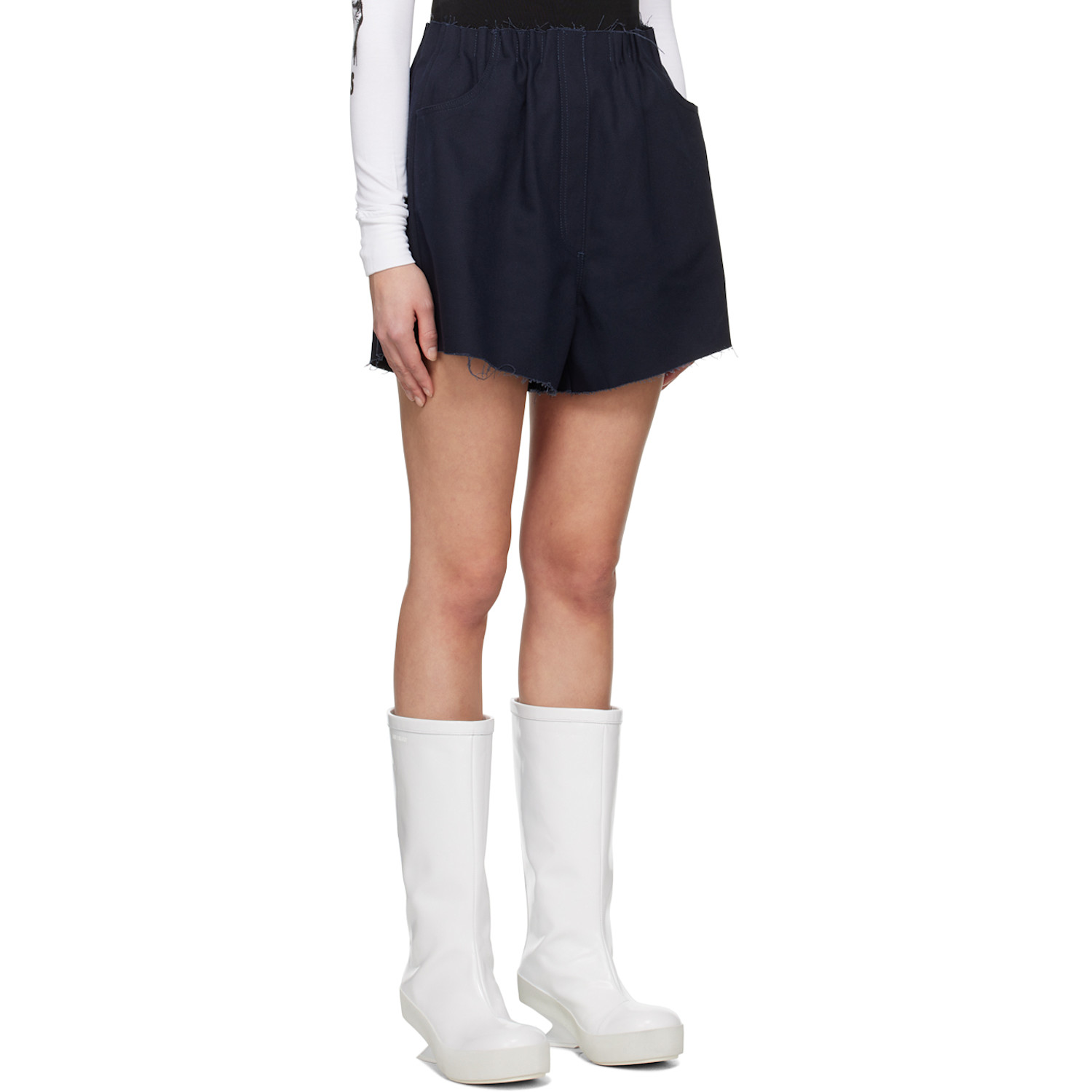  Raf Simons Navy Raw Edge Shorts 