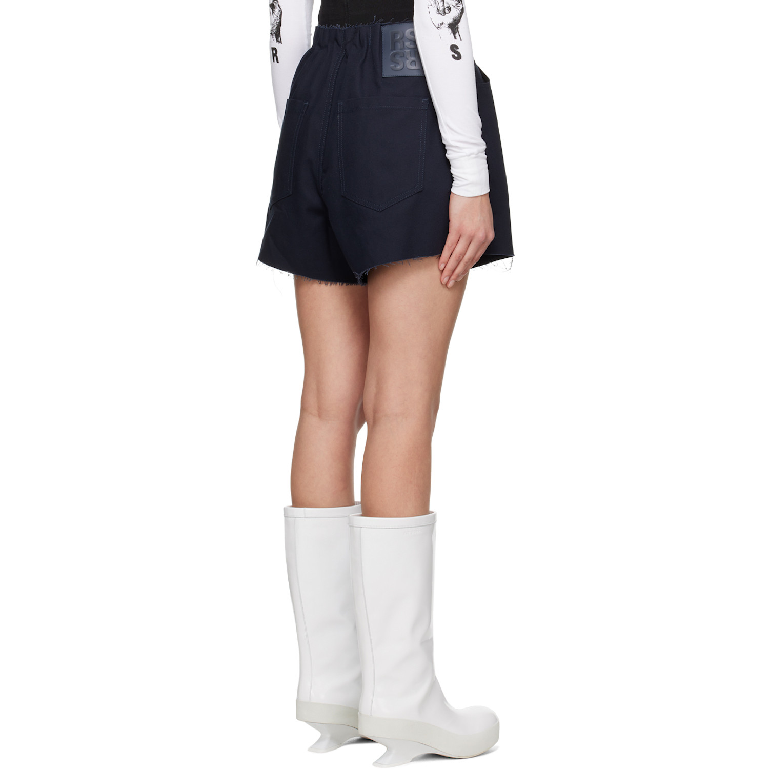  Raf Simons Navy Raw Edge Shorts 
