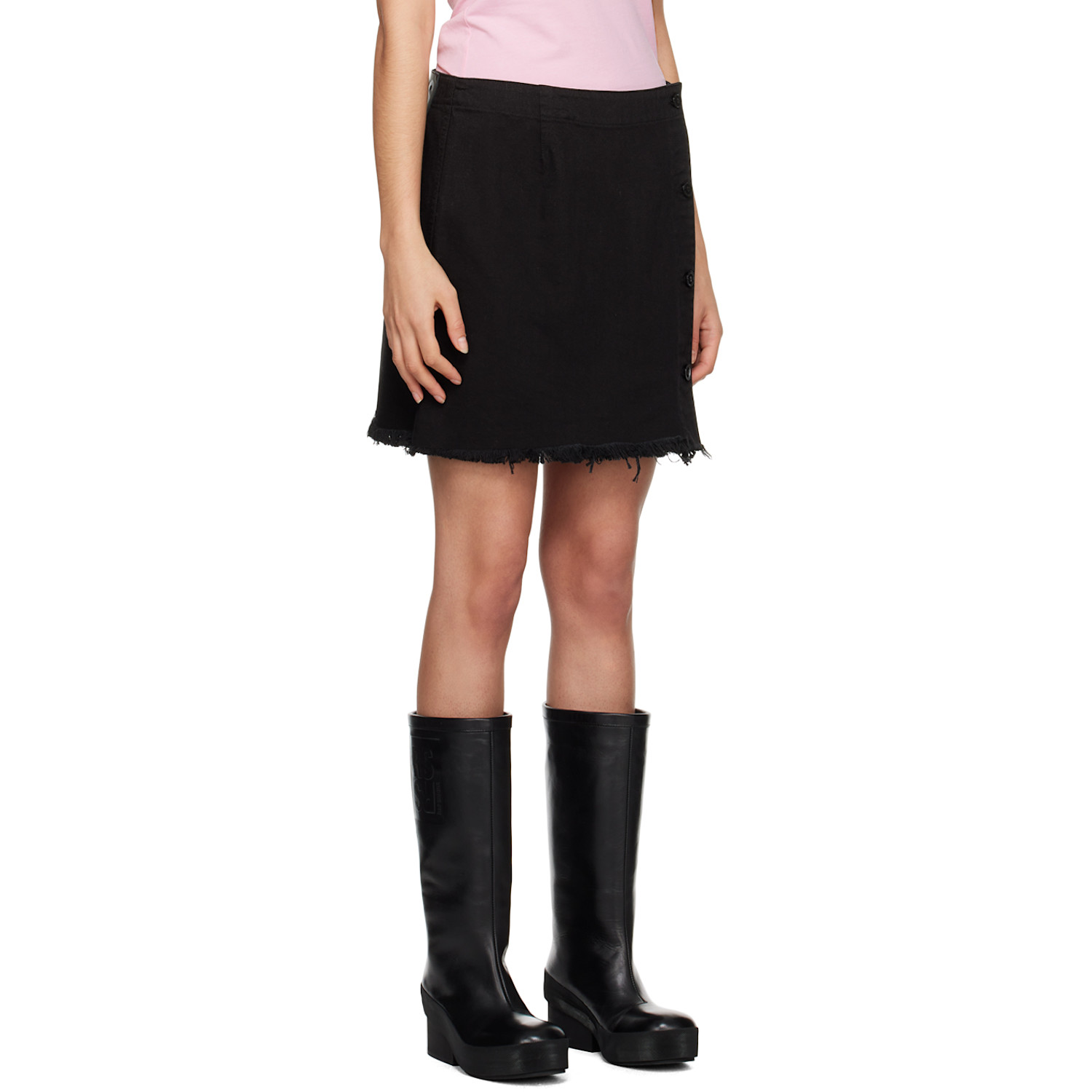  Raf Simons Black Frayed Denim Miniskirt 