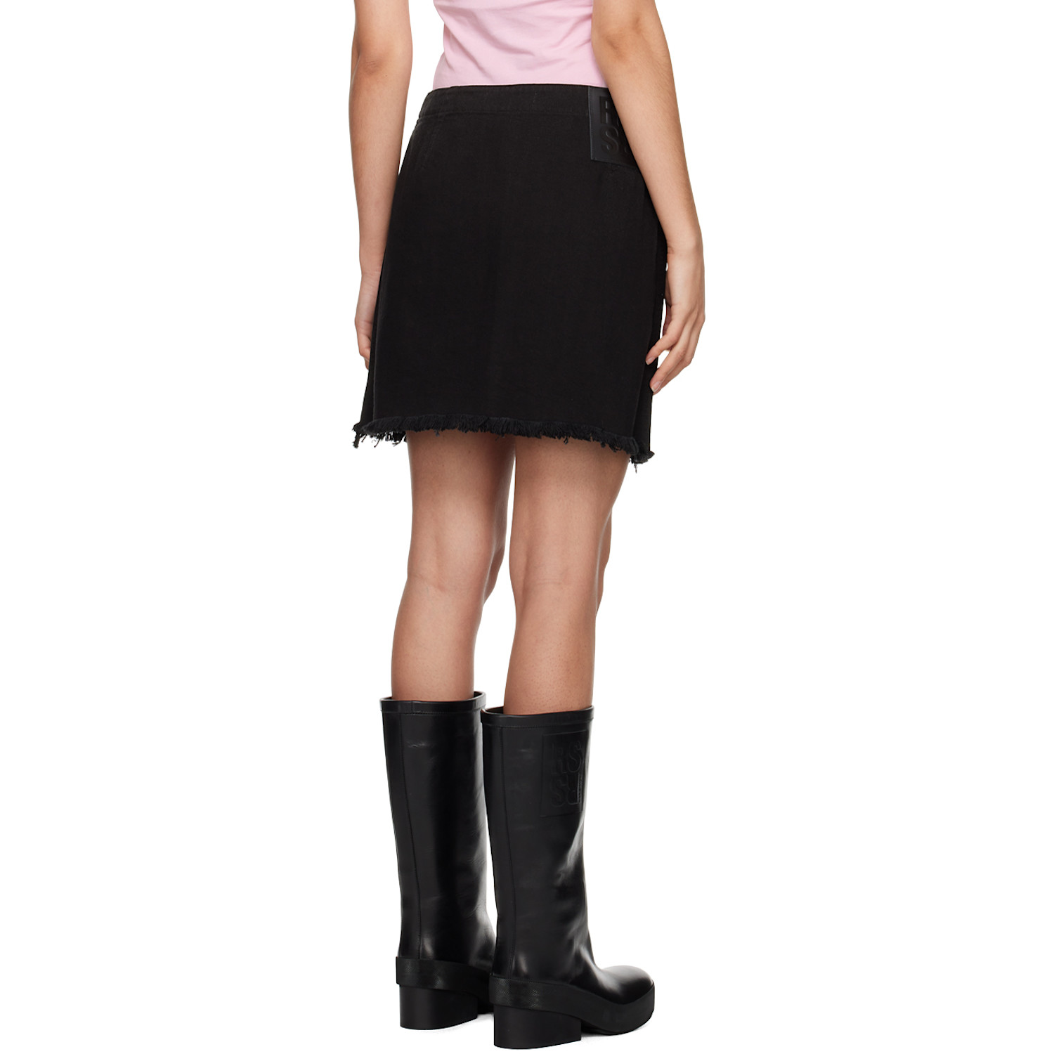  Raf Simons Black Frayed Denim Miniskirt 