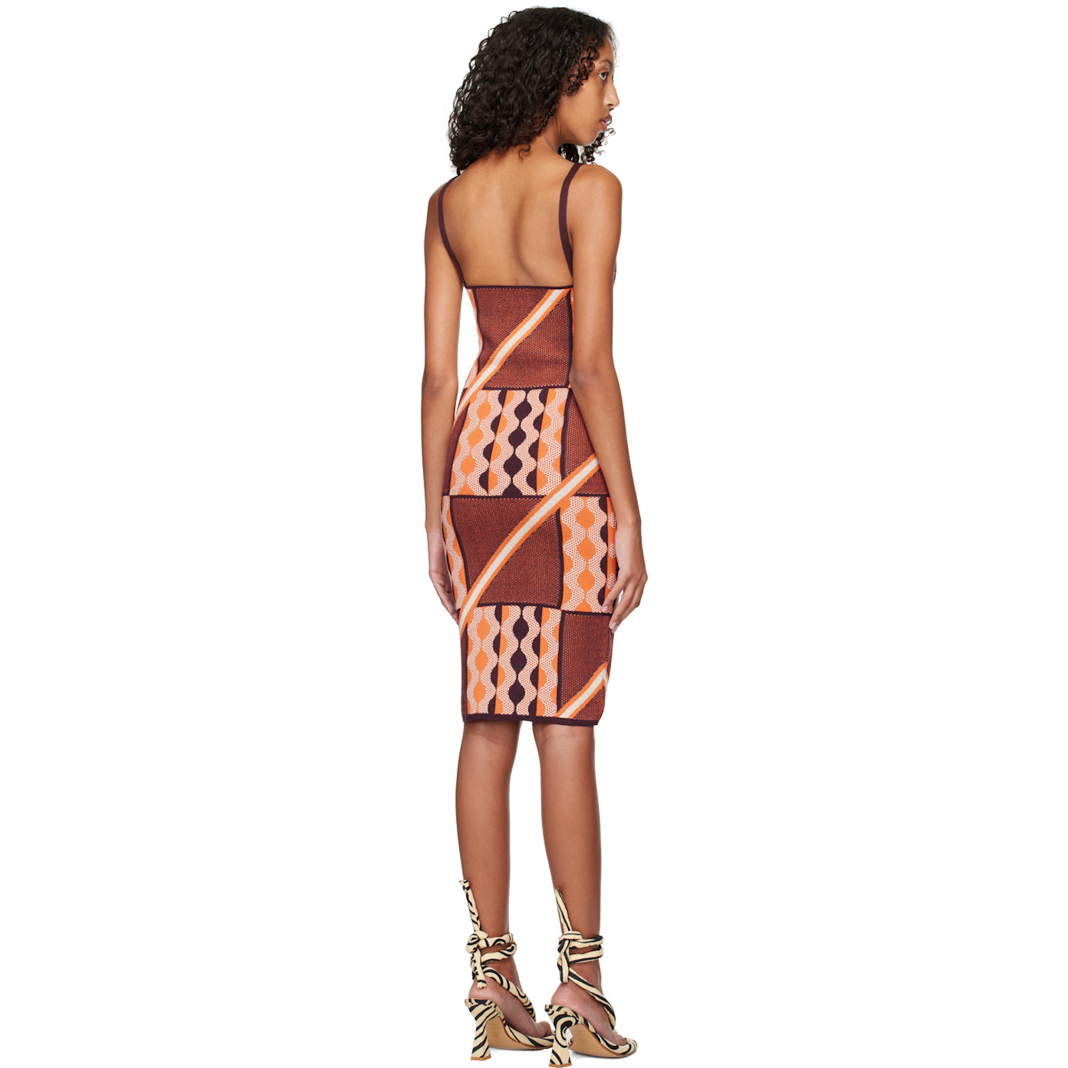  Ahluwalia Brown & Orange Taffi Midi Dress 