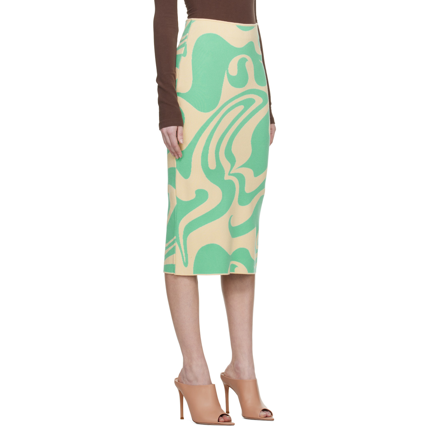  Sportmax Green & Beige Sax Midi Skirt 