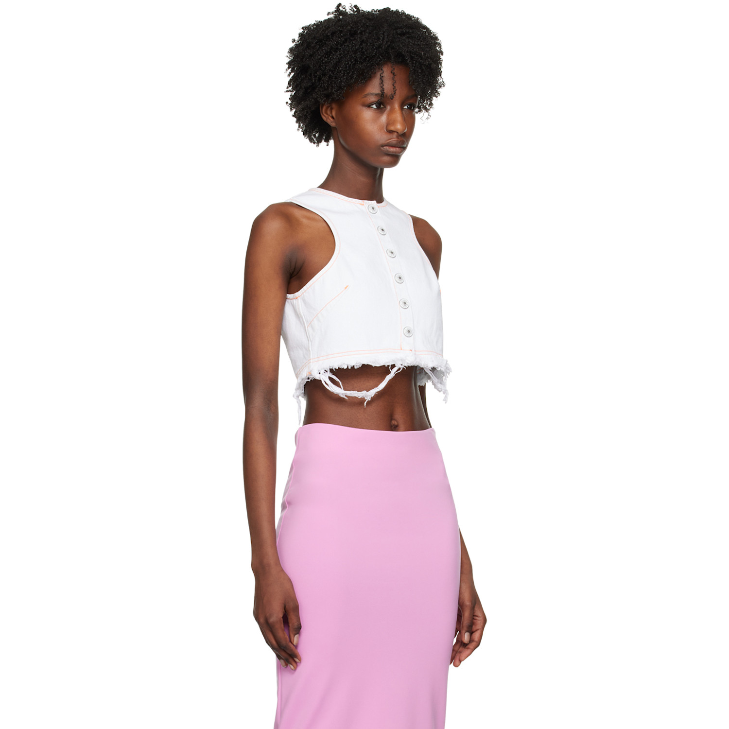  Sportmax White Button Denim Tank Top 
