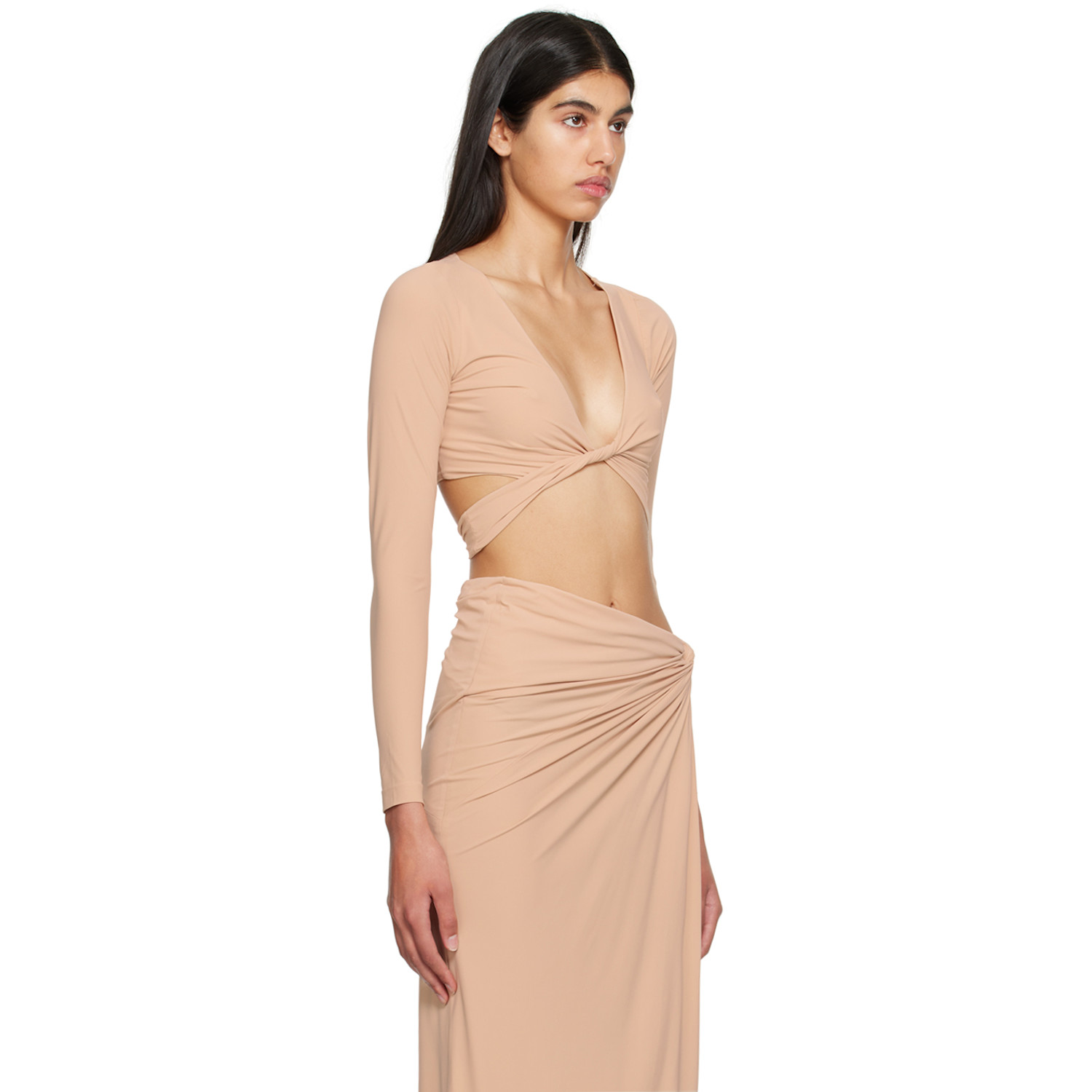  Atlein Beige Plunging Long Sleeve T-shirt 