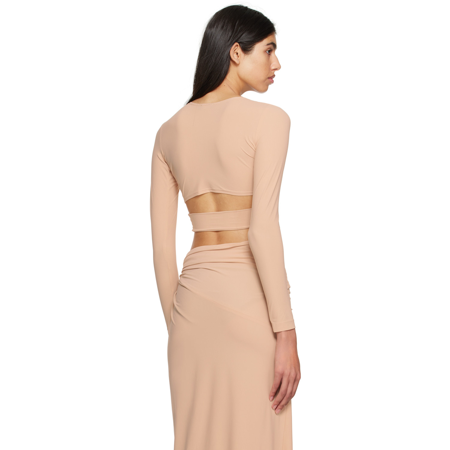  Atlein Beige Plunging Long Sleeve T-shirt 
