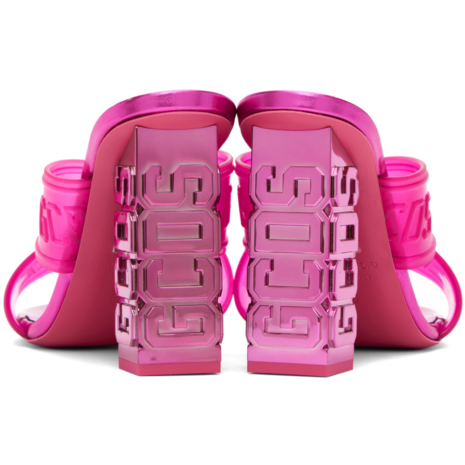  Gcds Pink Transpallic Criss-cross Heeled Sandals 