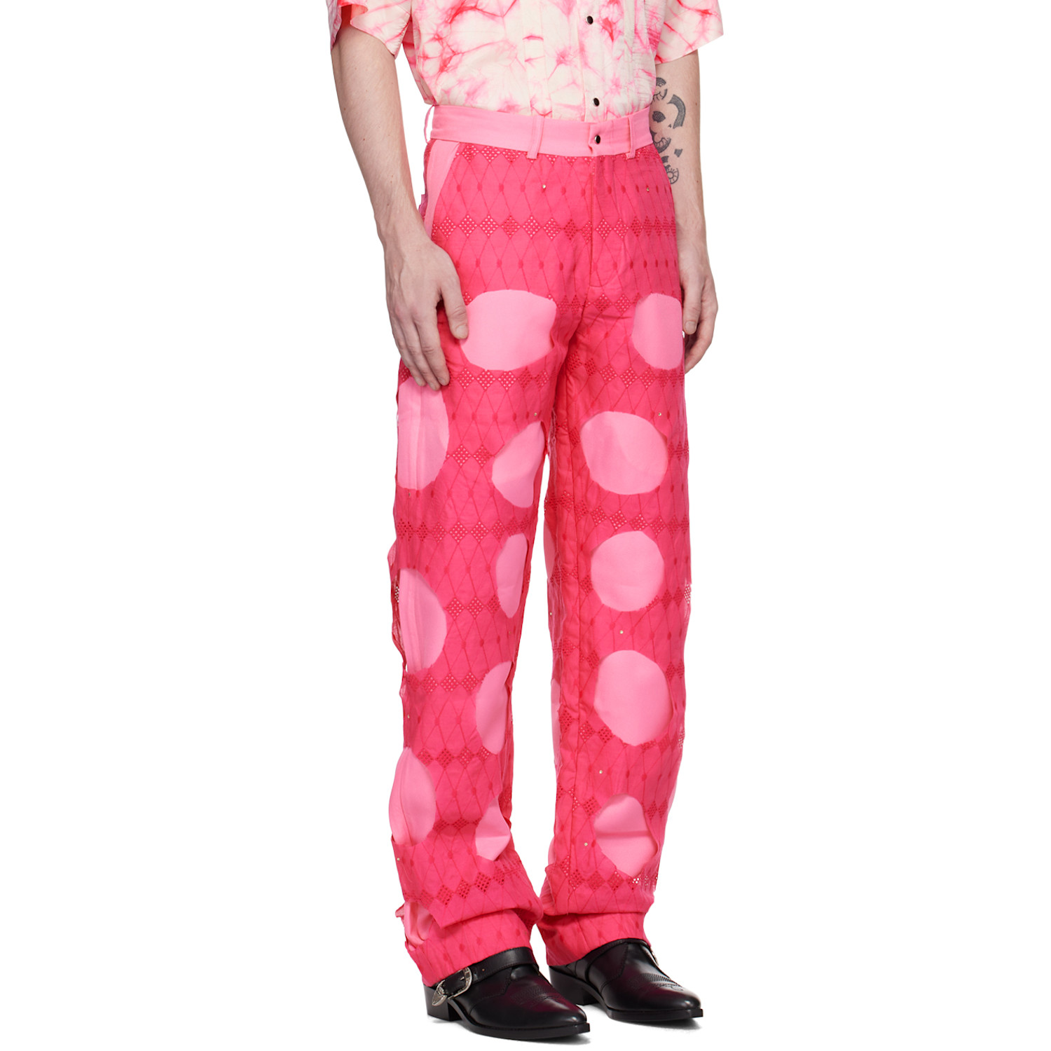  Tokyo James Pink Lace Cutout Trousers 