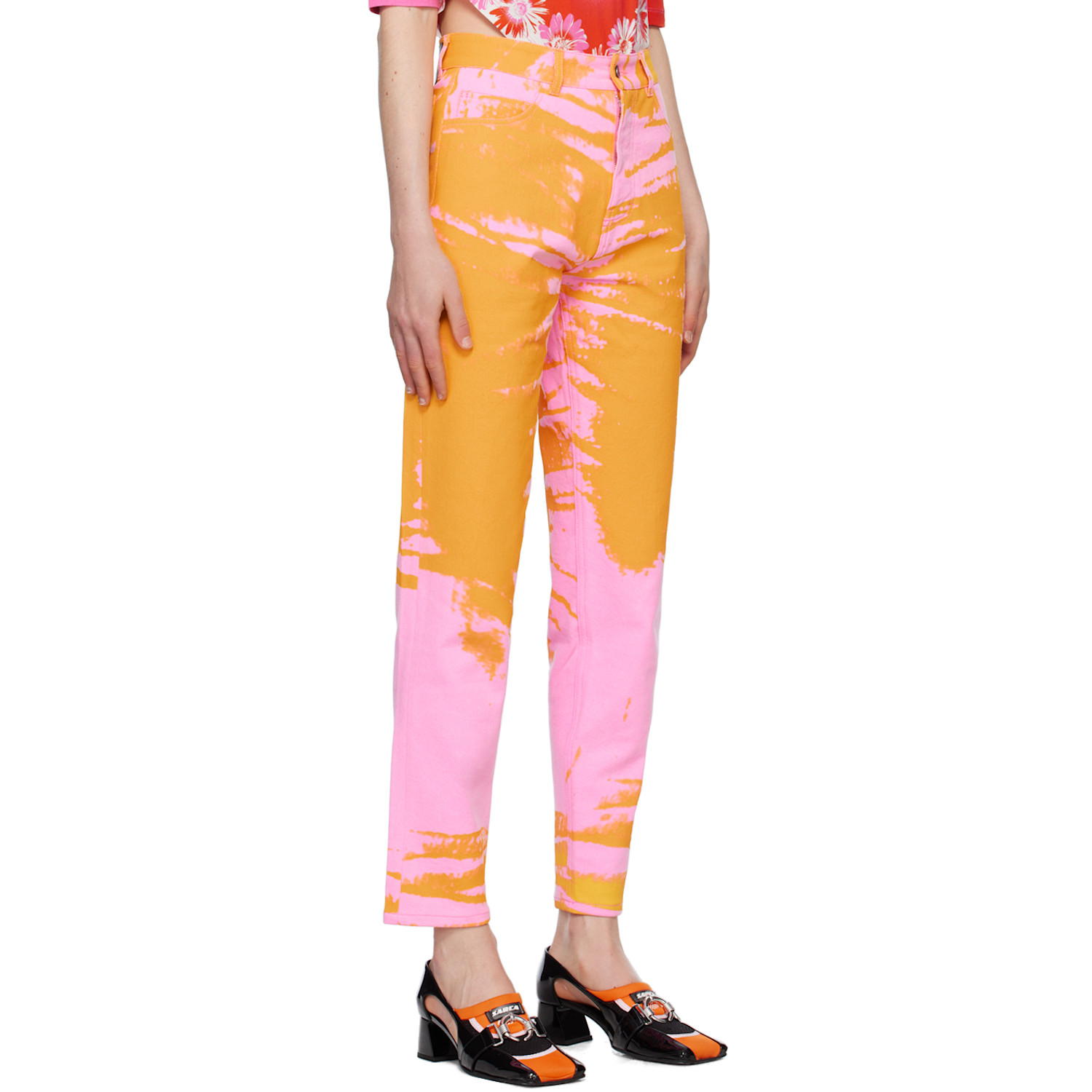  Agr Pink & Orange Printed Jeans 