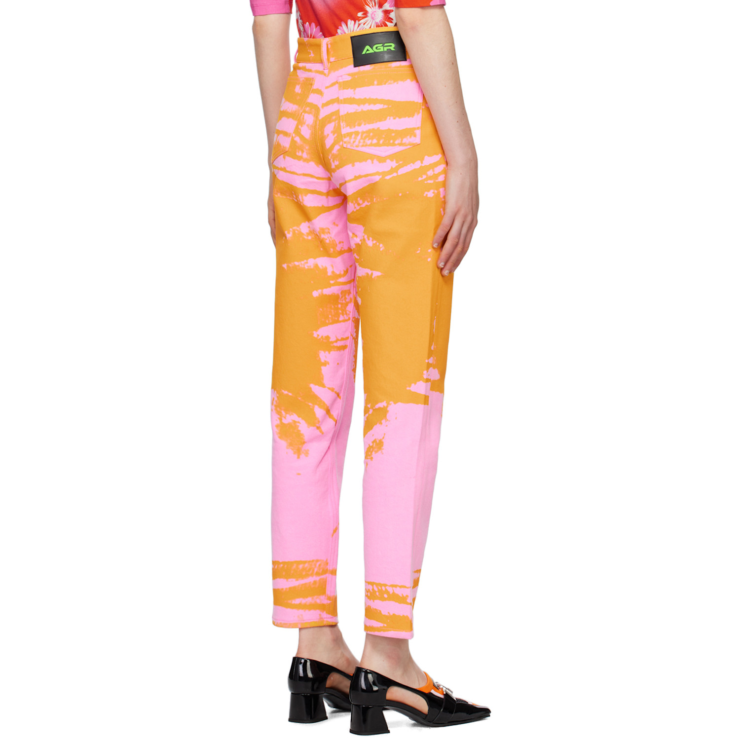  Agr Pink & Orange Printed Jeans 