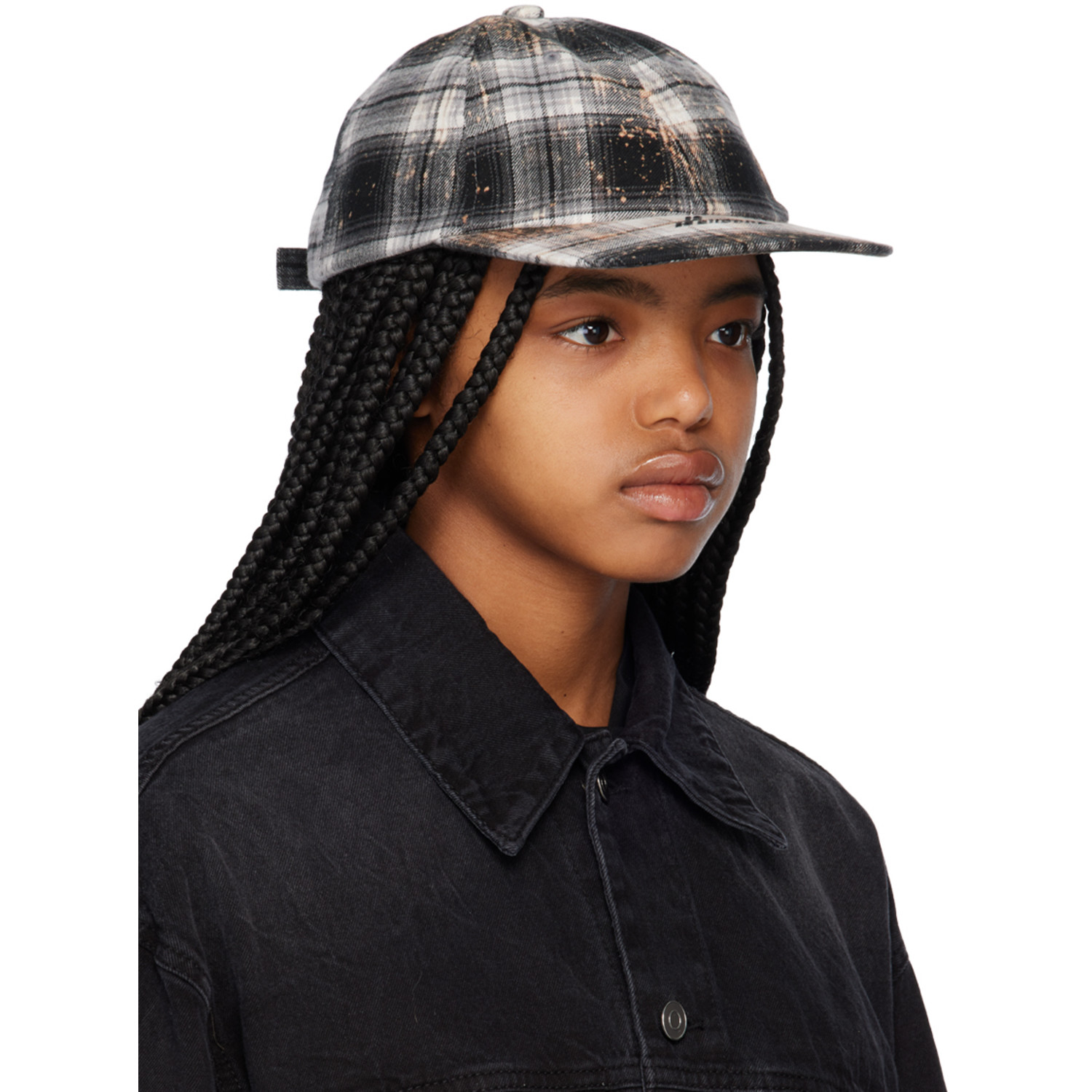  We11done Black Bleach Check Cap 