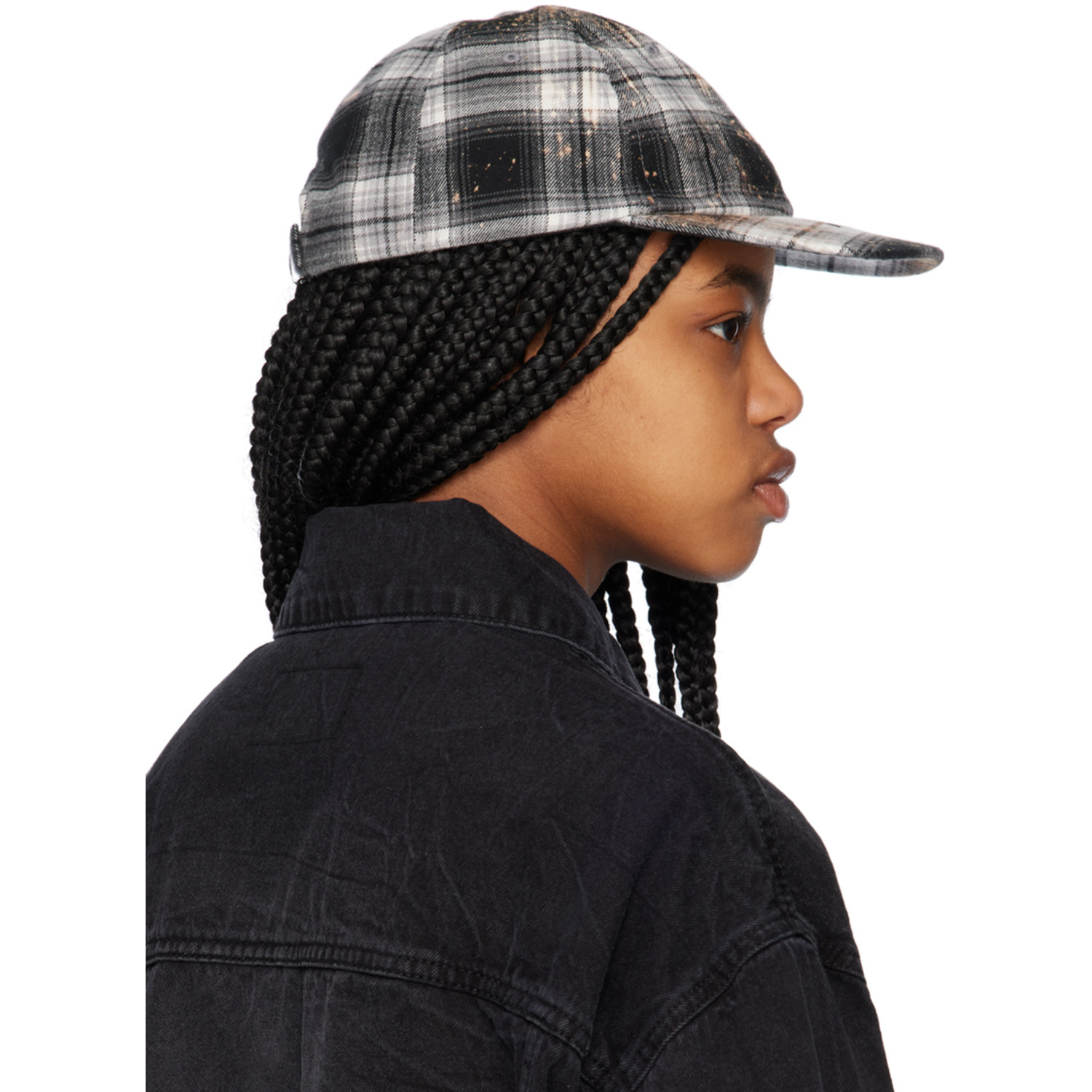  We11done Black Bleach Check Cap 