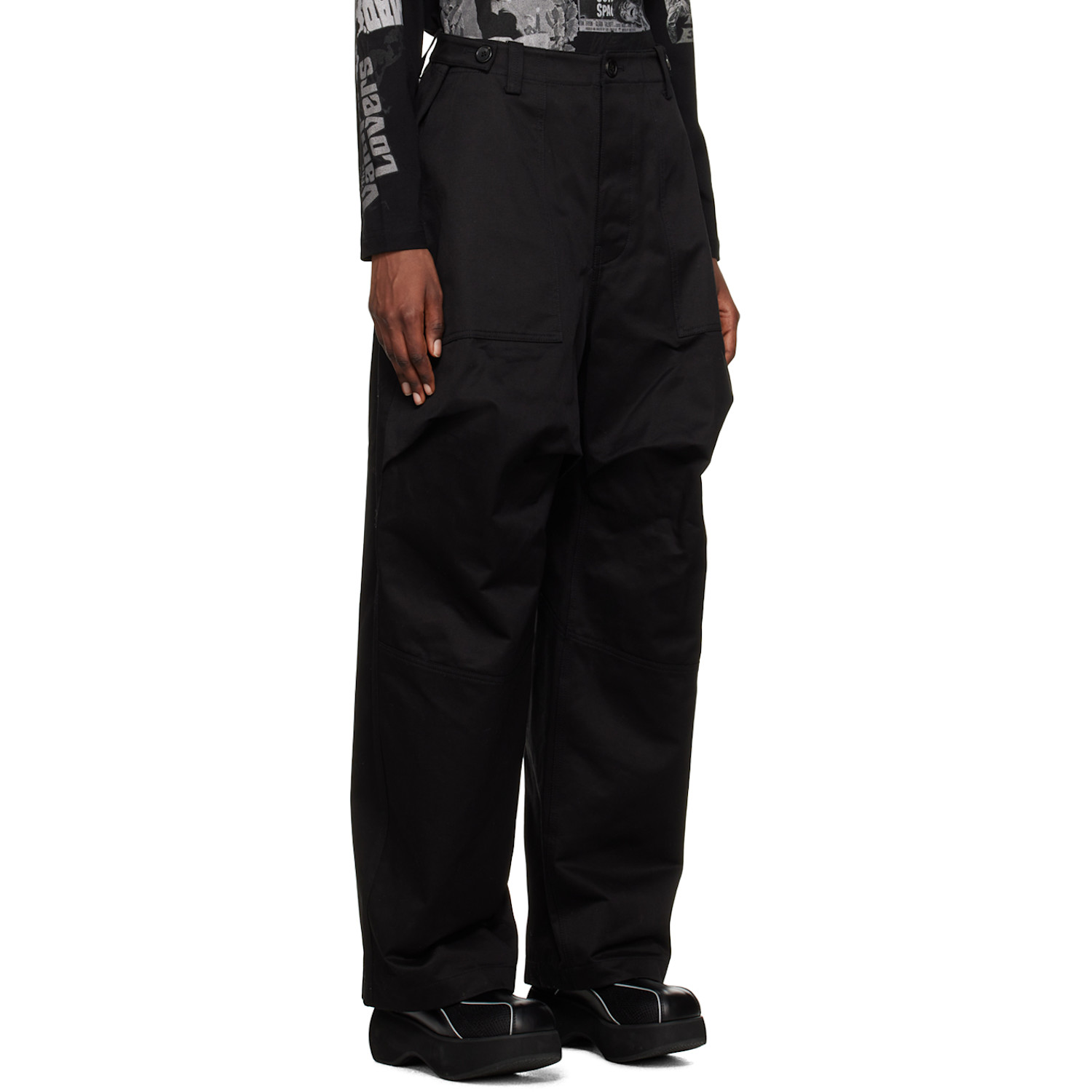  We11done Black Paneled Trousers 