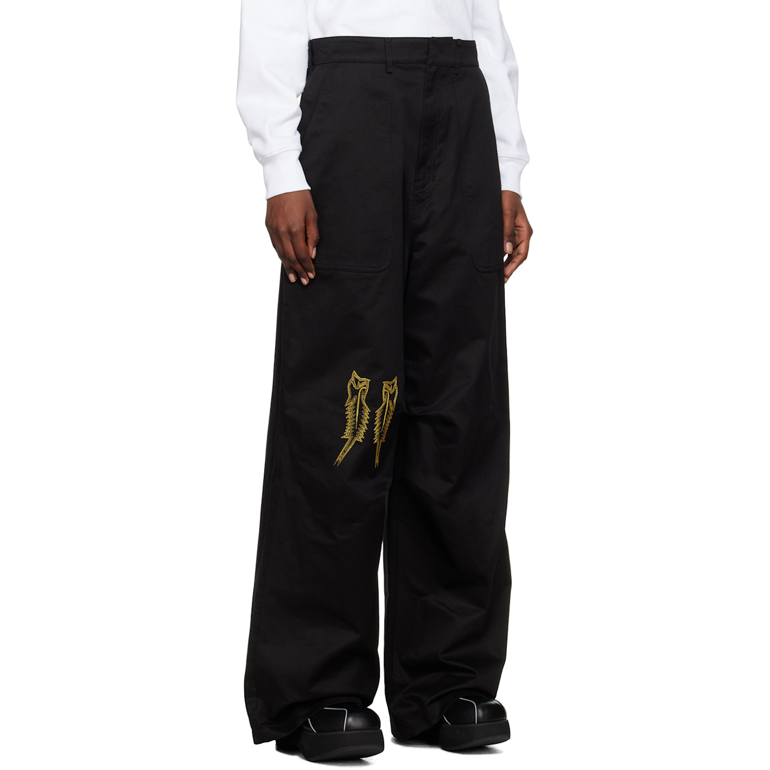  We11done Black Embroidered Trousers 