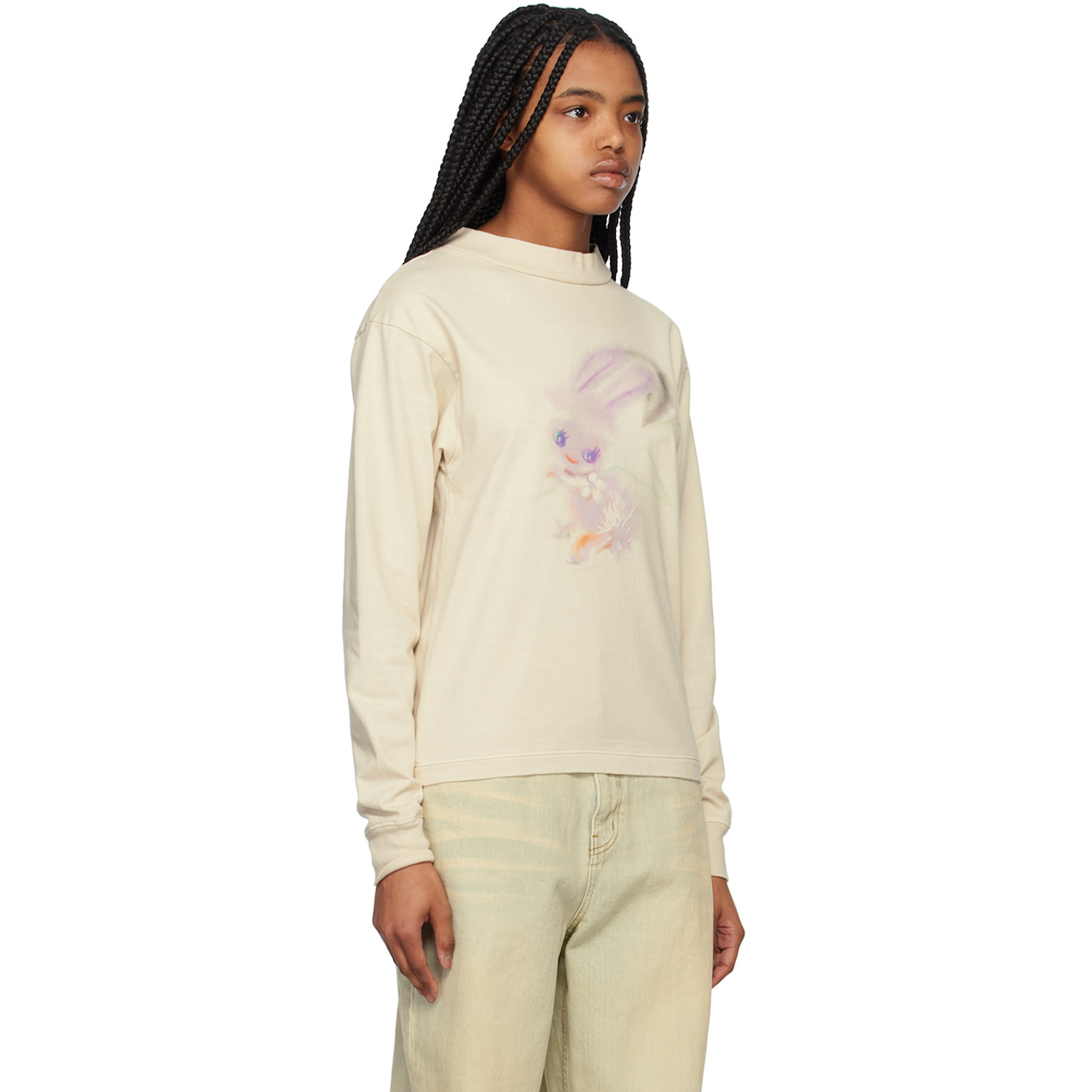  We11done Beige Crewneck Long Sleeve T-shirt 