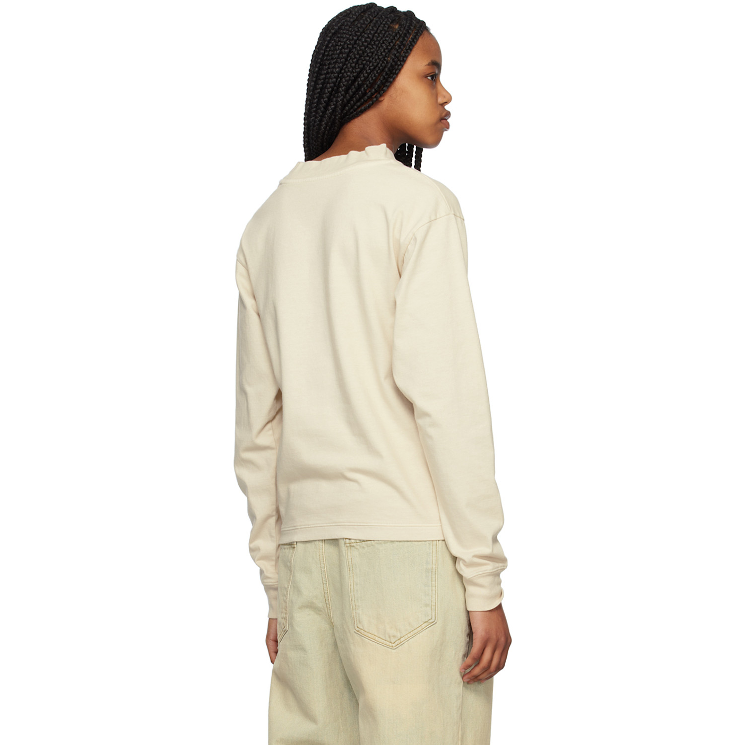 We11done Beige Crewneck Long Sleeve T-shirt 