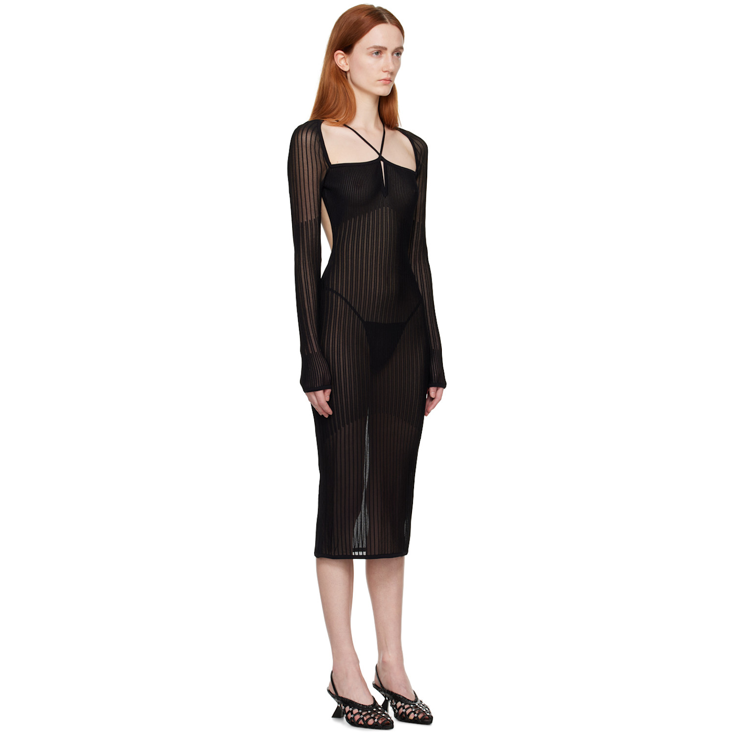  Nensi Dojaka Black Open Back Midi Dress 