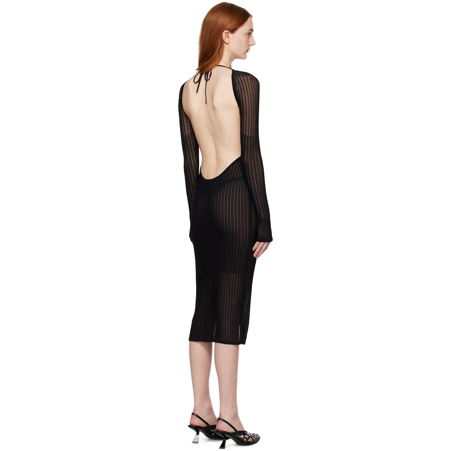  Nensi Dojaka Black Open Back Midi Dress 